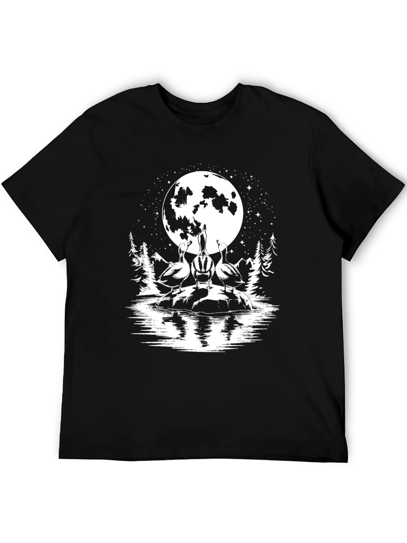 Geese Howling at Moon Black T-Shirt