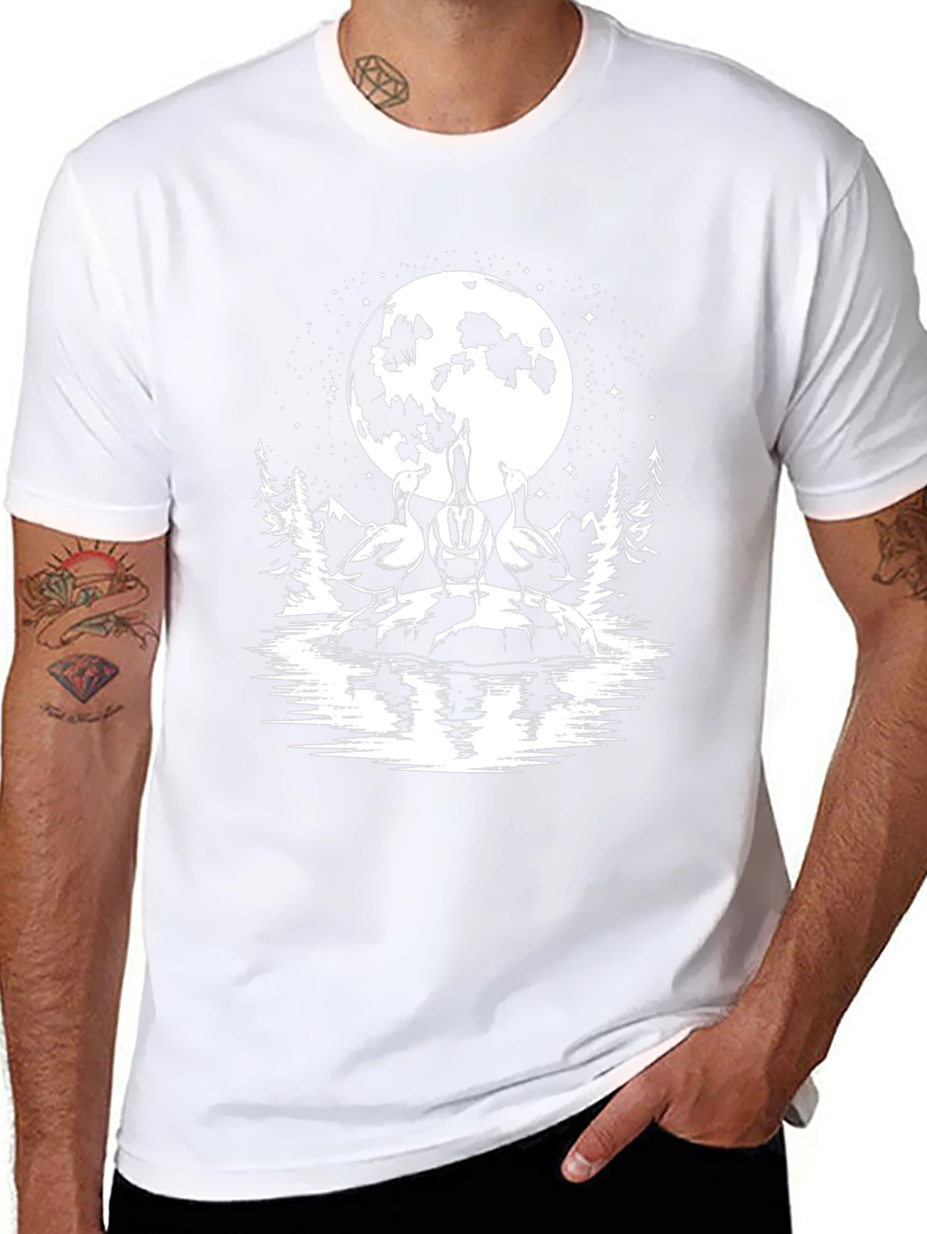 Geese Howling at Moon Black T-Shirt