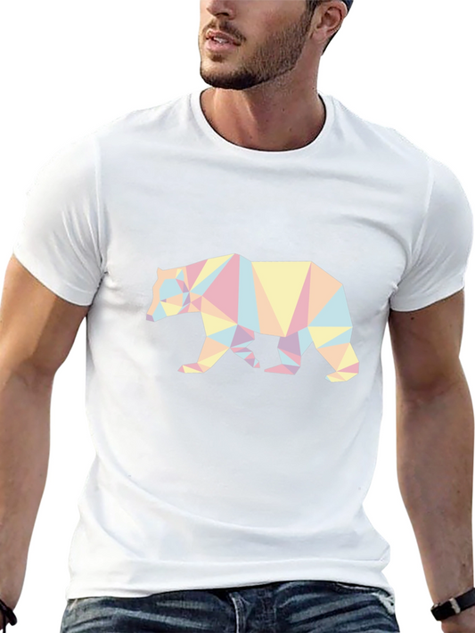 Geometric Bear Graphic Tee - Black