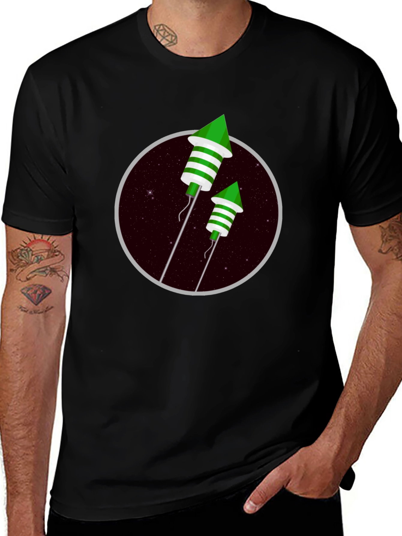Green Fireworks T-Shirt - Festive Design