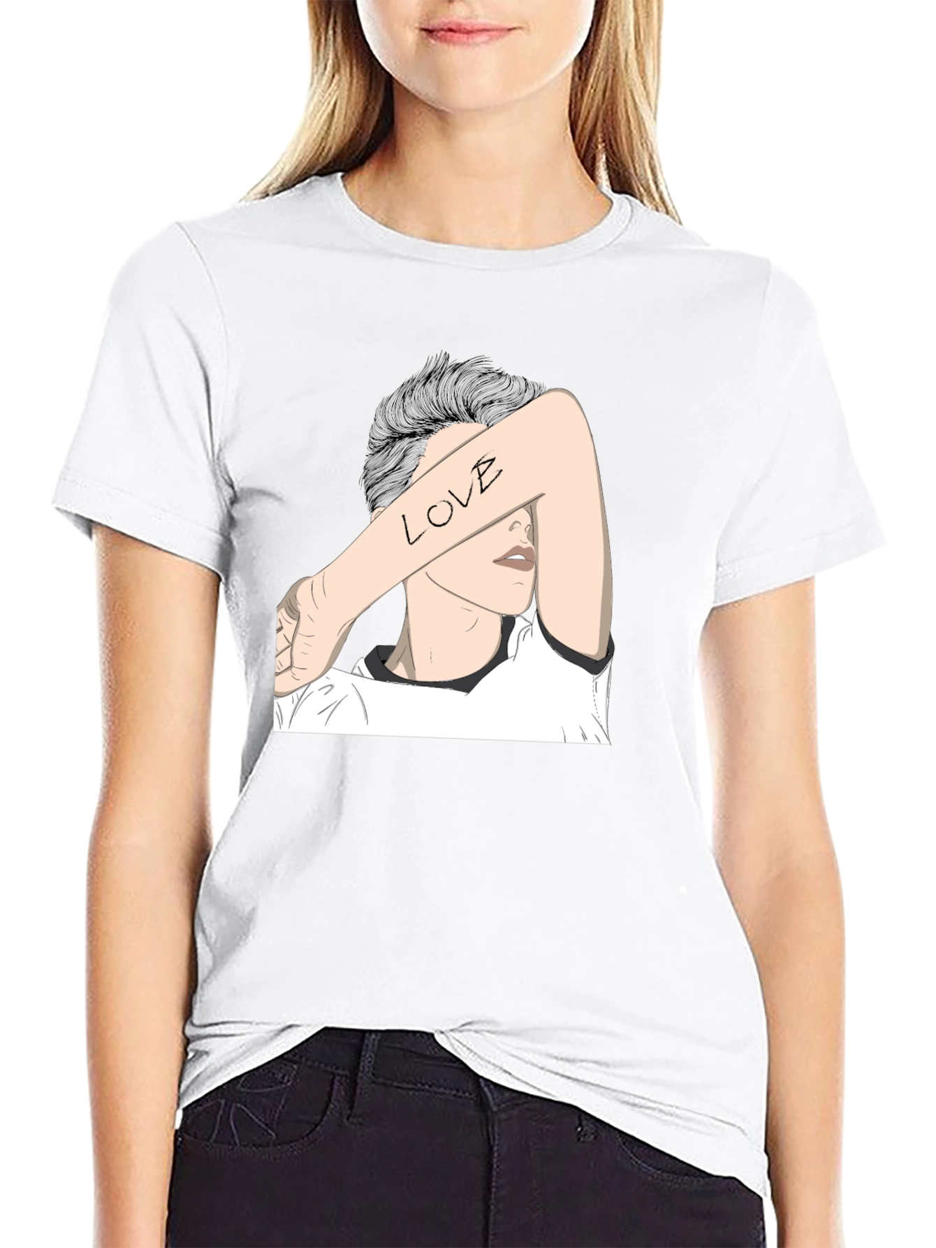 Black T-Shirt with Artistic Love Graphic