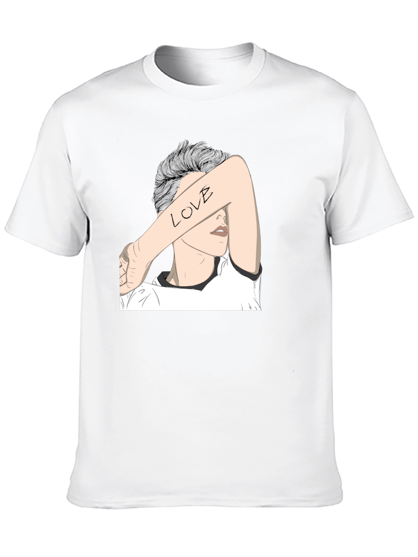 Black T-Shirt with Artistic Love Graphic