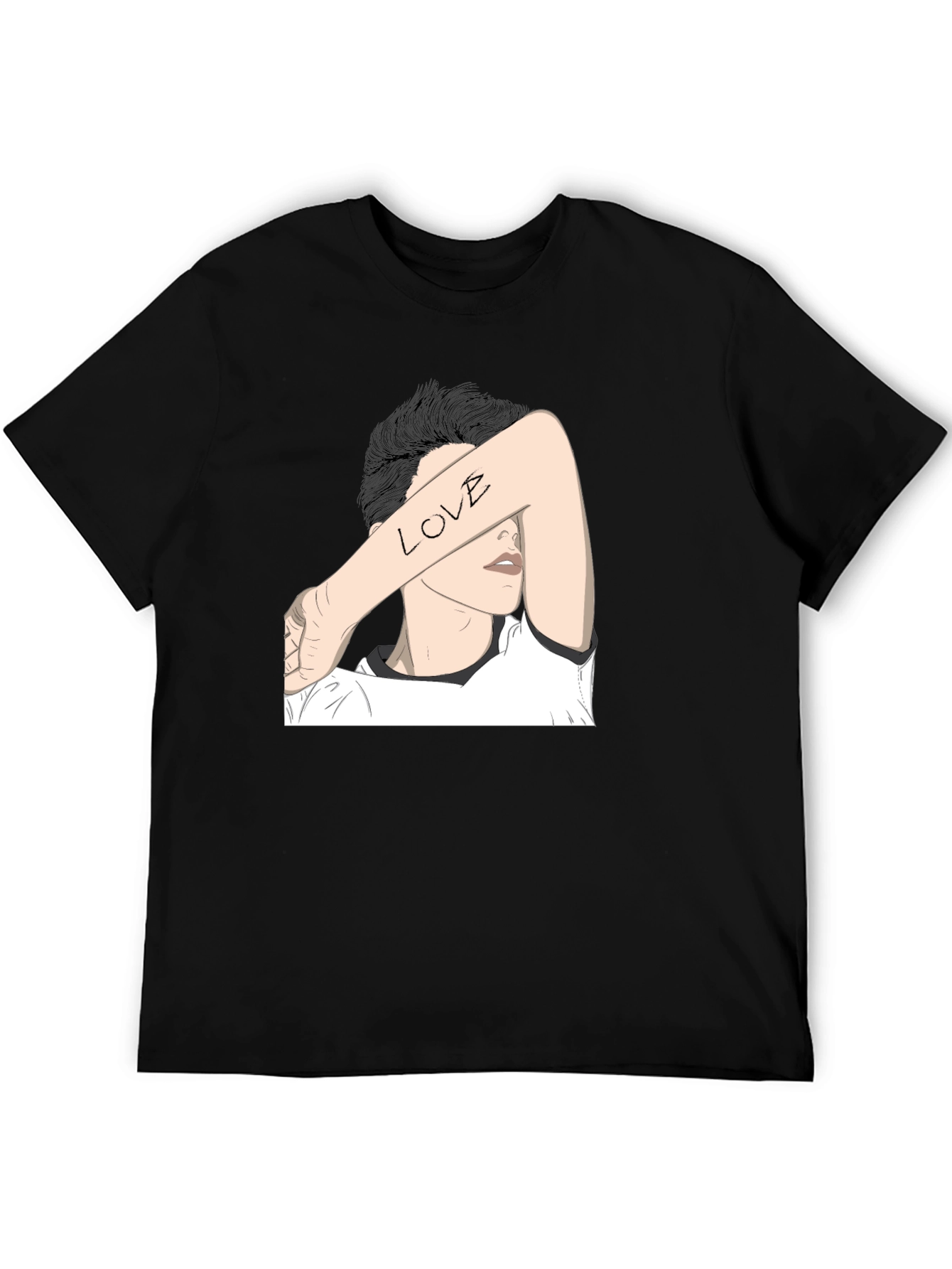 Black T-Shirt with Artistic Love Graphic