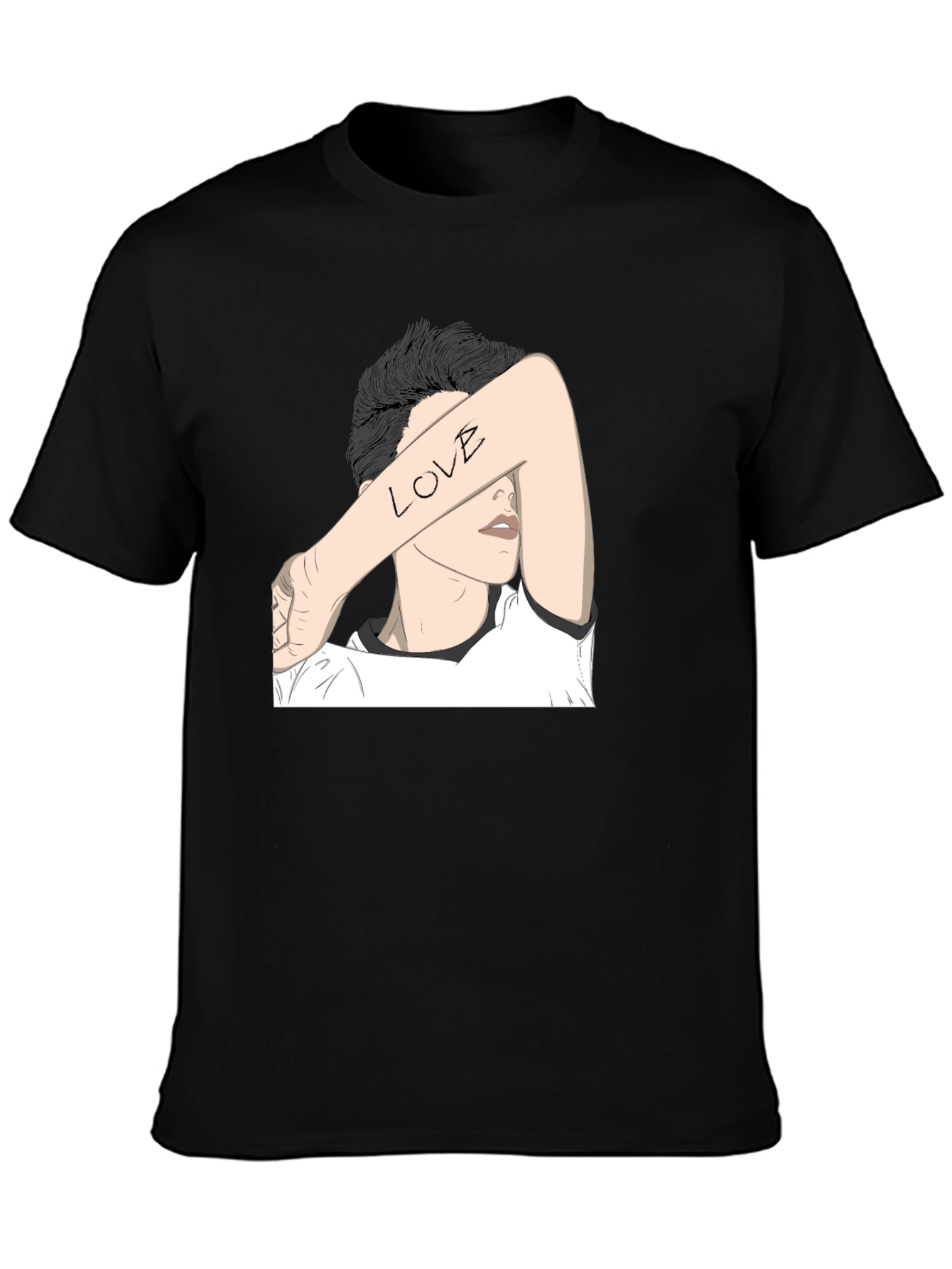 Black T-Shirt with Artistic Love Graphic