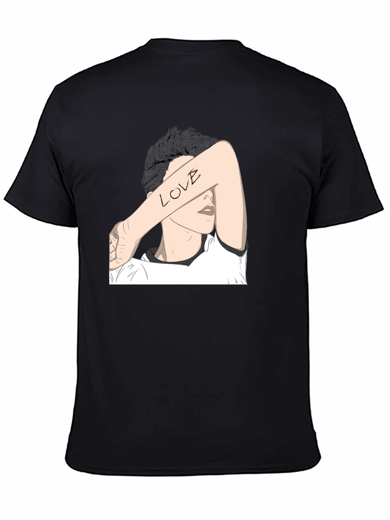 Black T-Shirt with Artistic Love Graphic