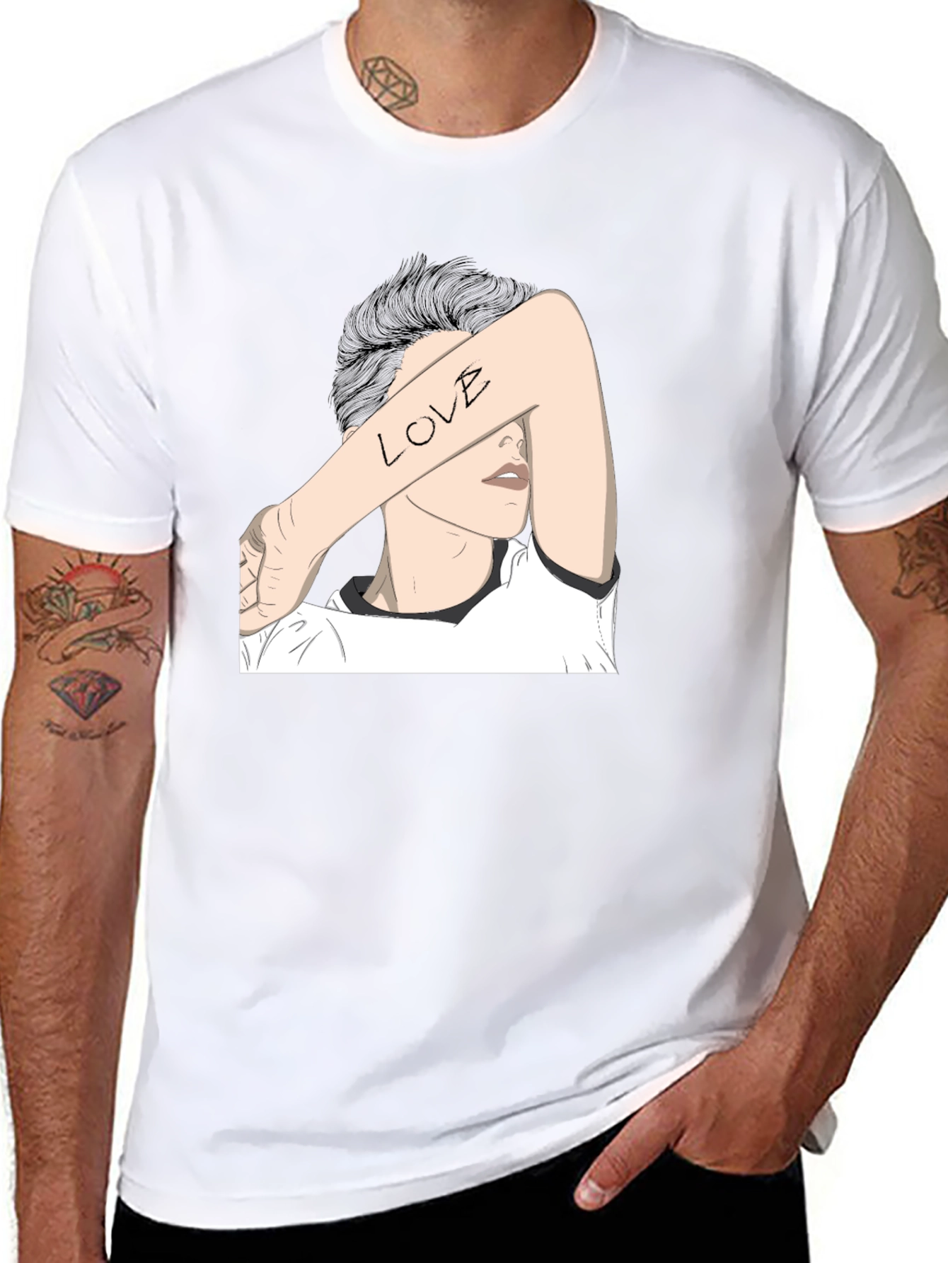 Black T-Shirt with Artistic Love Graphic