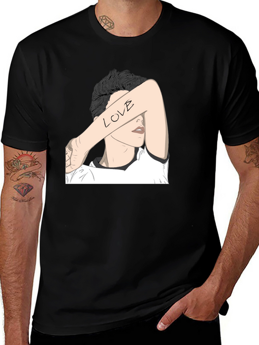 Black T-Shirt with Artistic Love Graphic
