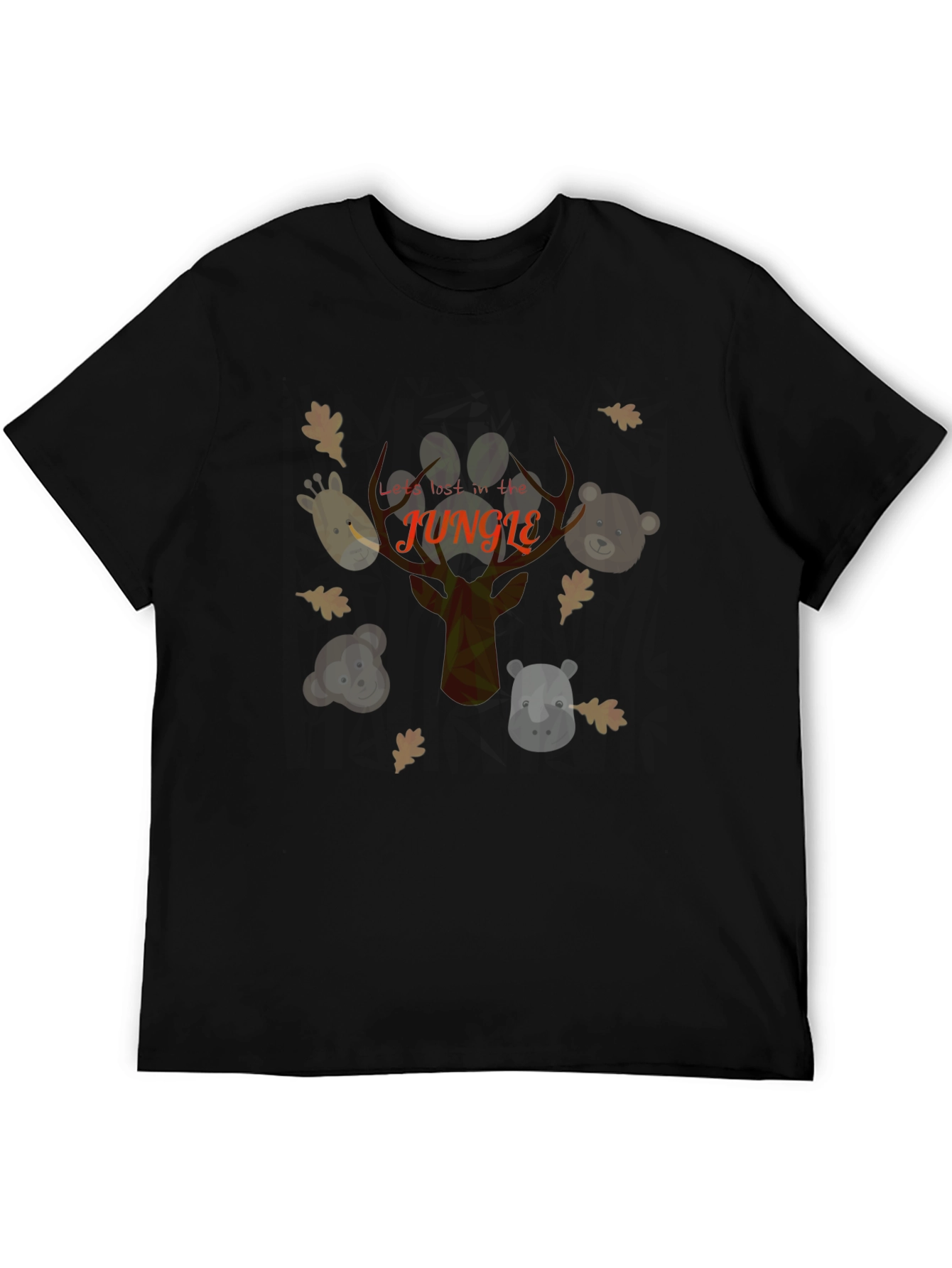 Jungle Animal Print Black Cotton T-Shirt