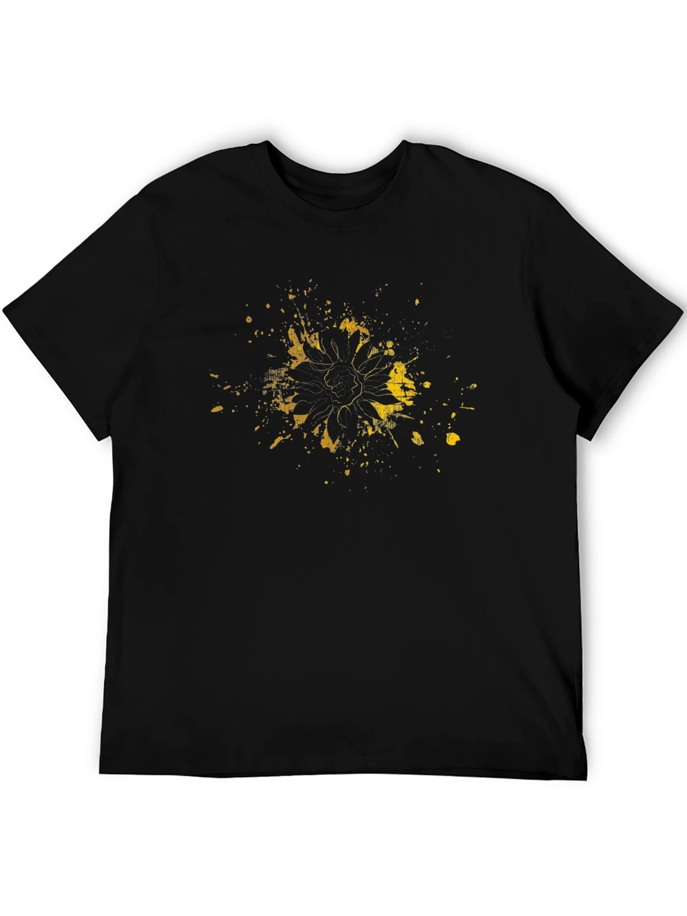 Black T-Shirt with Distressed Sunflower Graphic