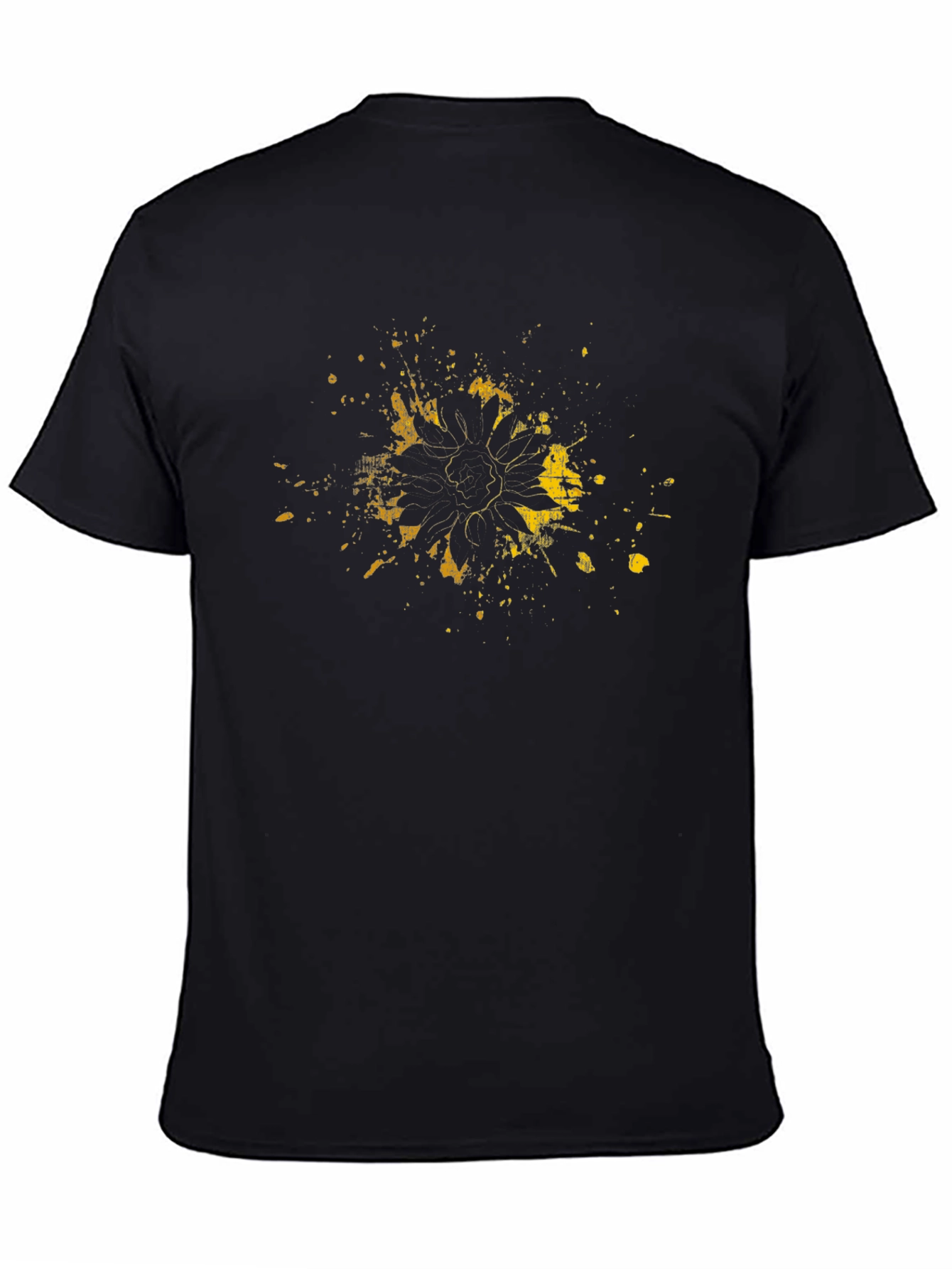 Black T-Shirt with Distressed Sunflower Graphic