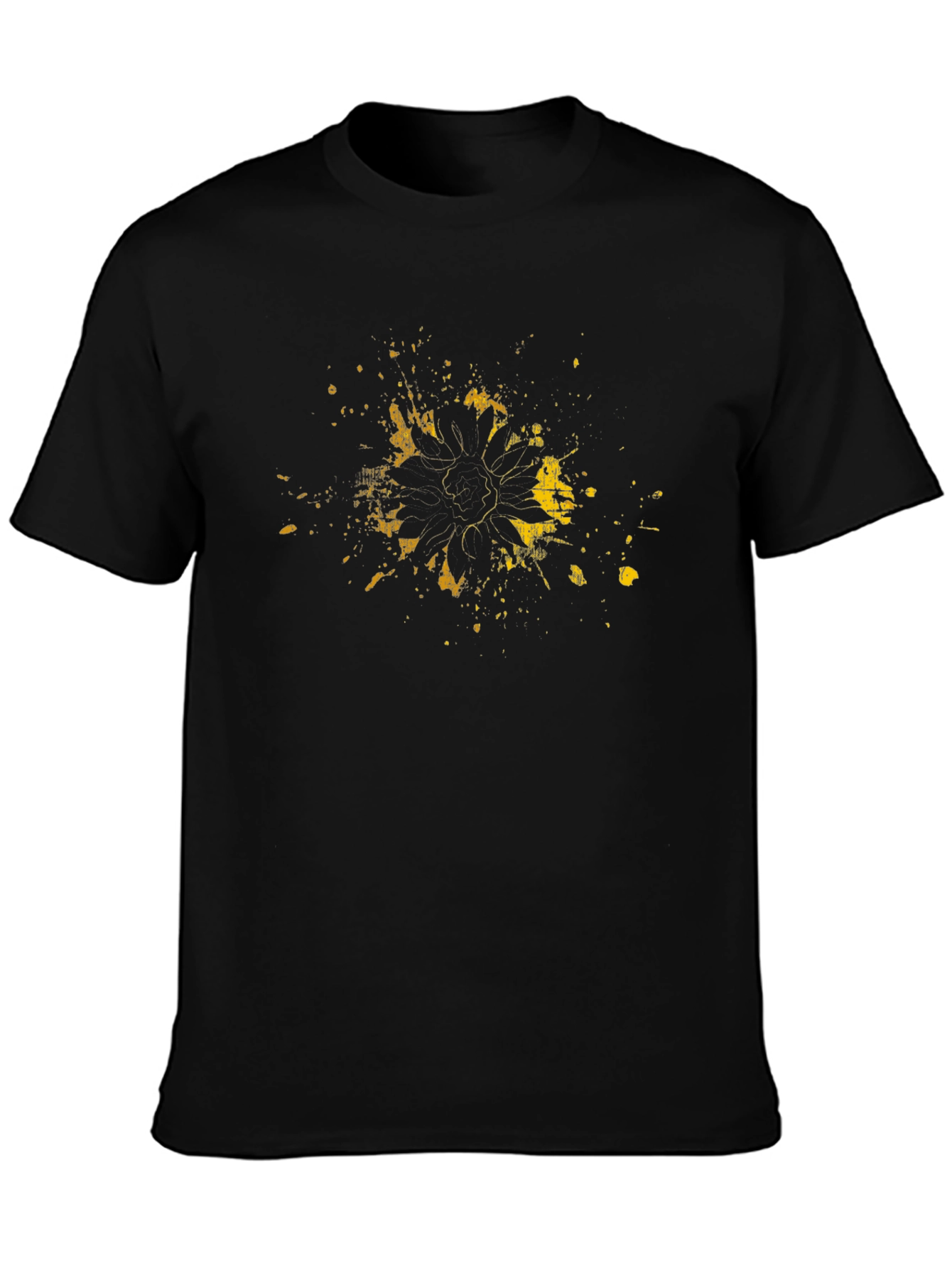 Black T-Shirt with Distressed Sunflower Graphic