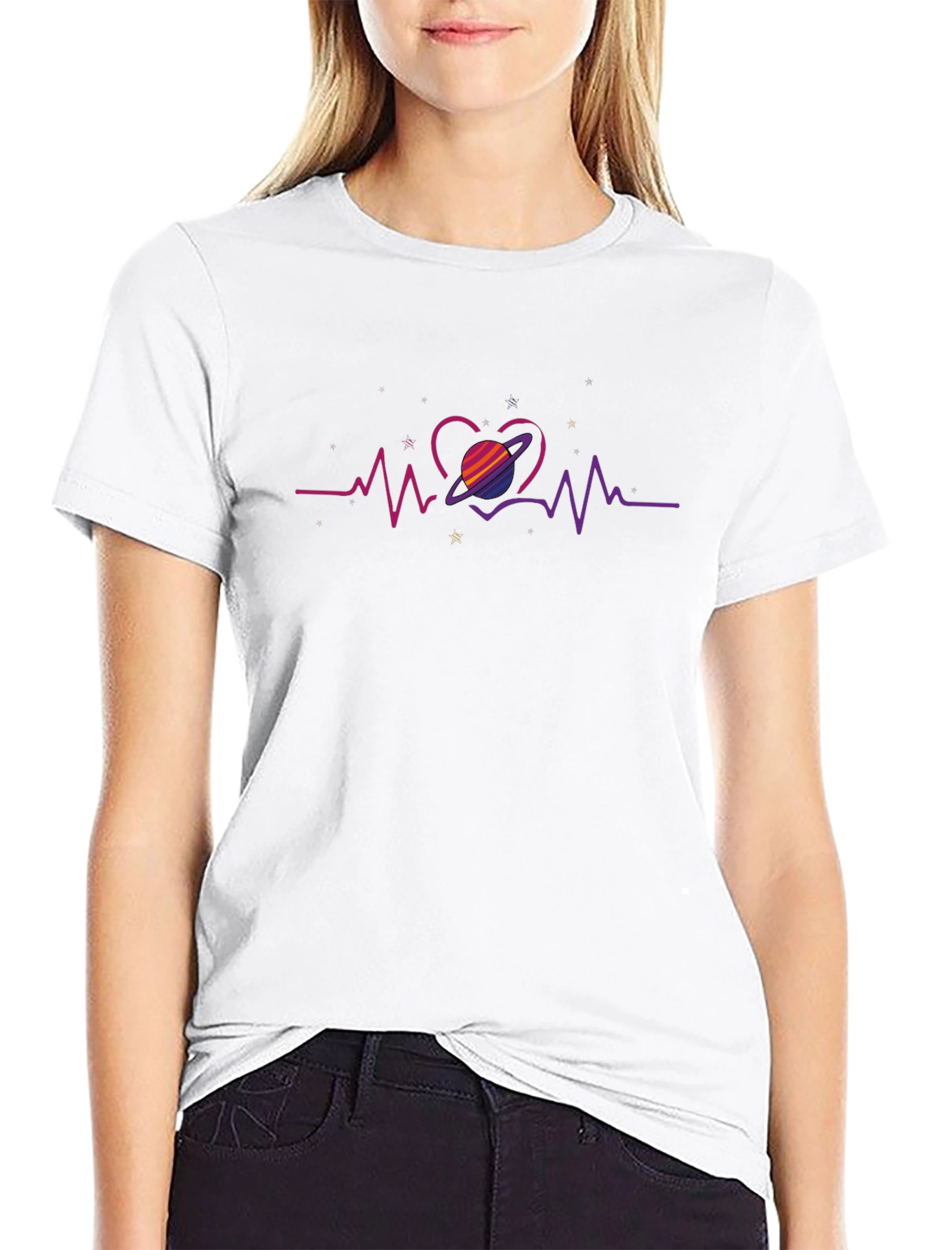 Heartbeat Saturn Graphic Tee - Trendy Comfort