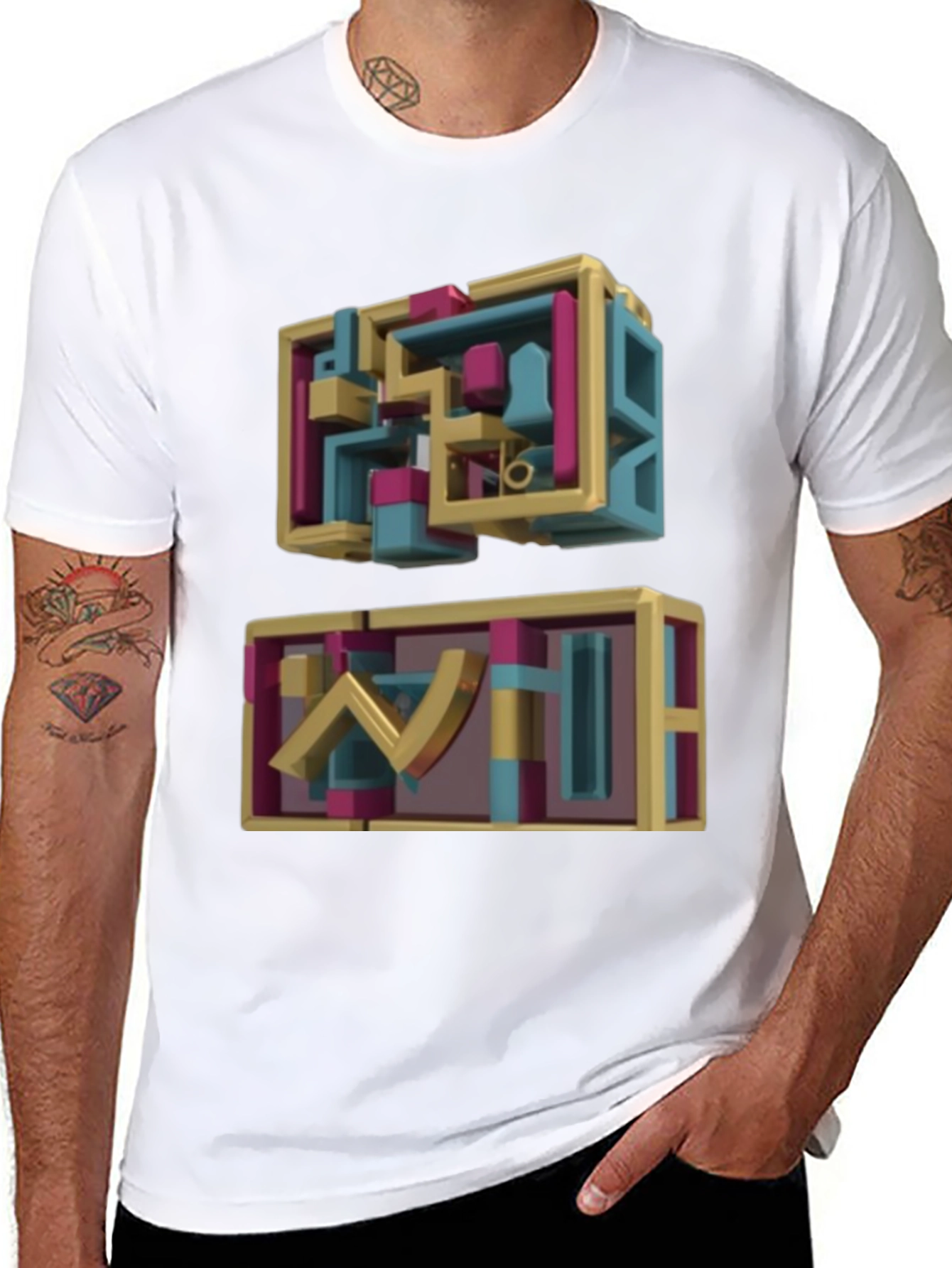 Abstract Geometric 3D Art Black T-Shirt