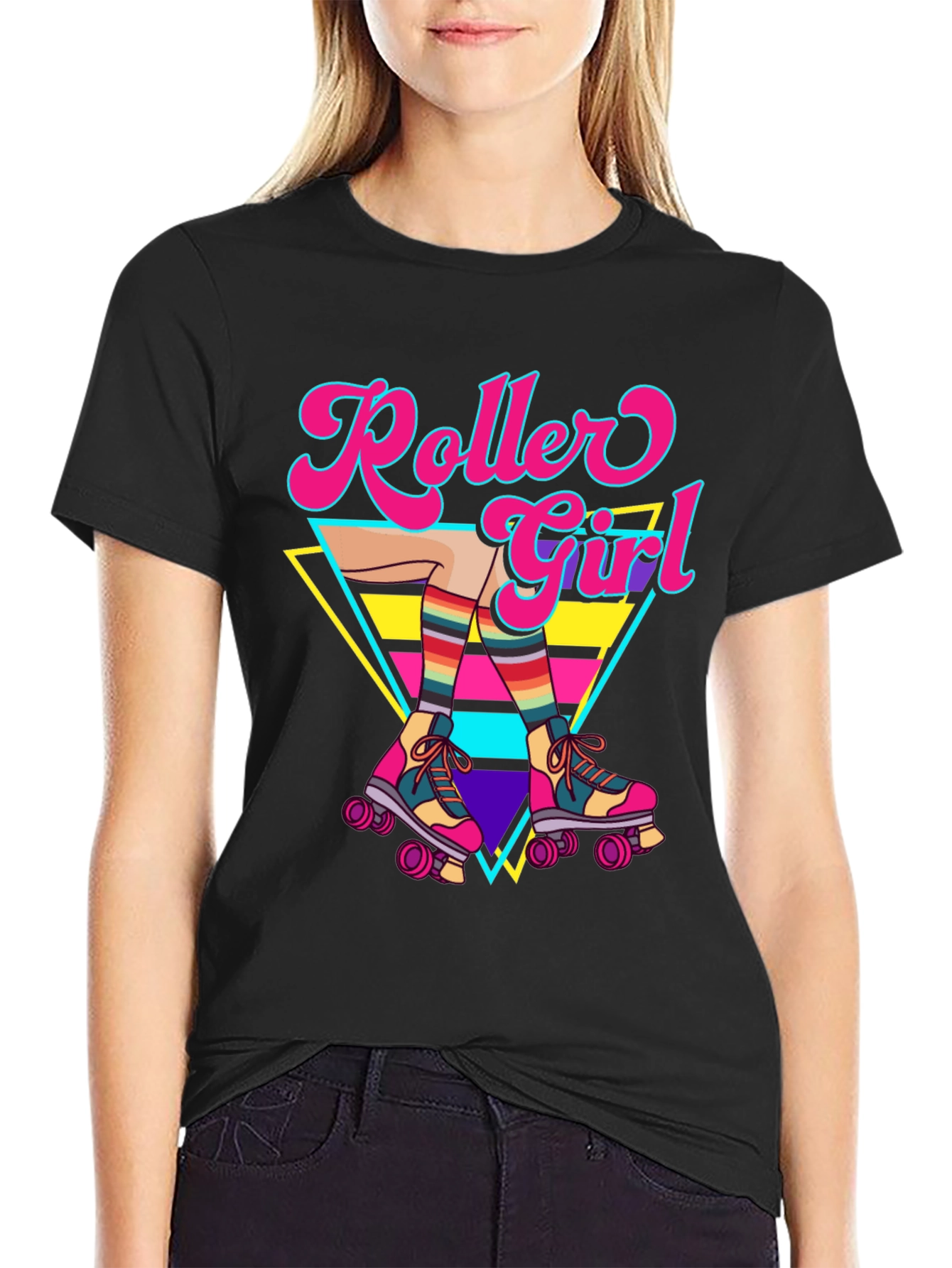 Retro Roller Girl Graphic Tee - 80s Style