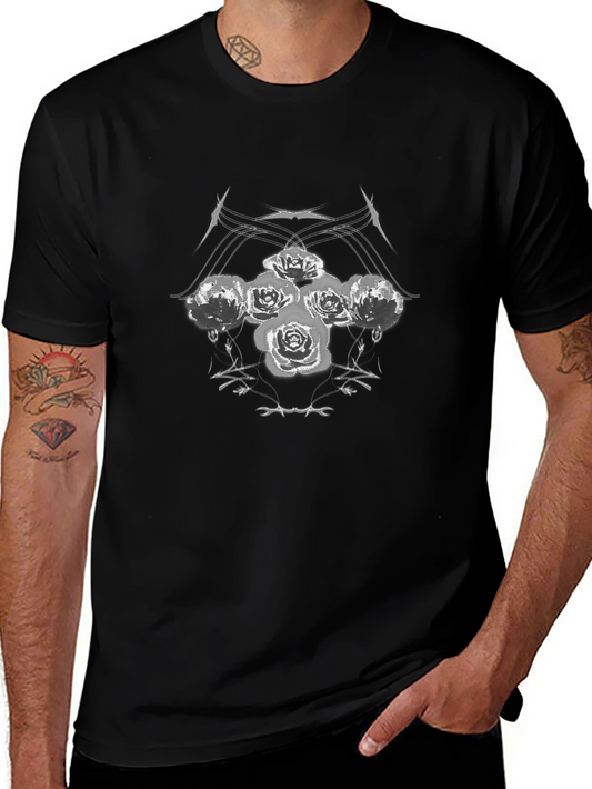 Gothic Rose T-Shirt - Edgy Floral Design
