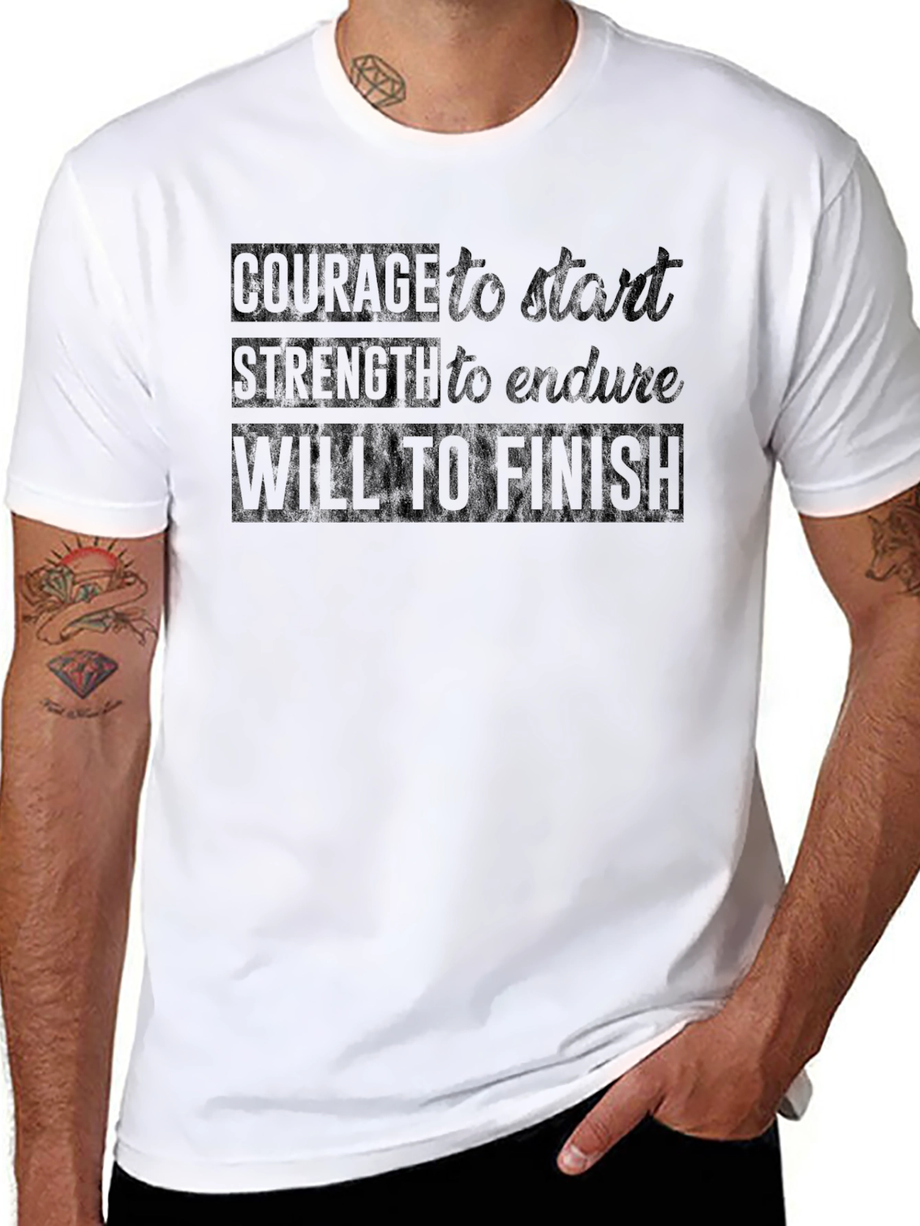 Motivational Black T-Shirt: Courage Strength Will