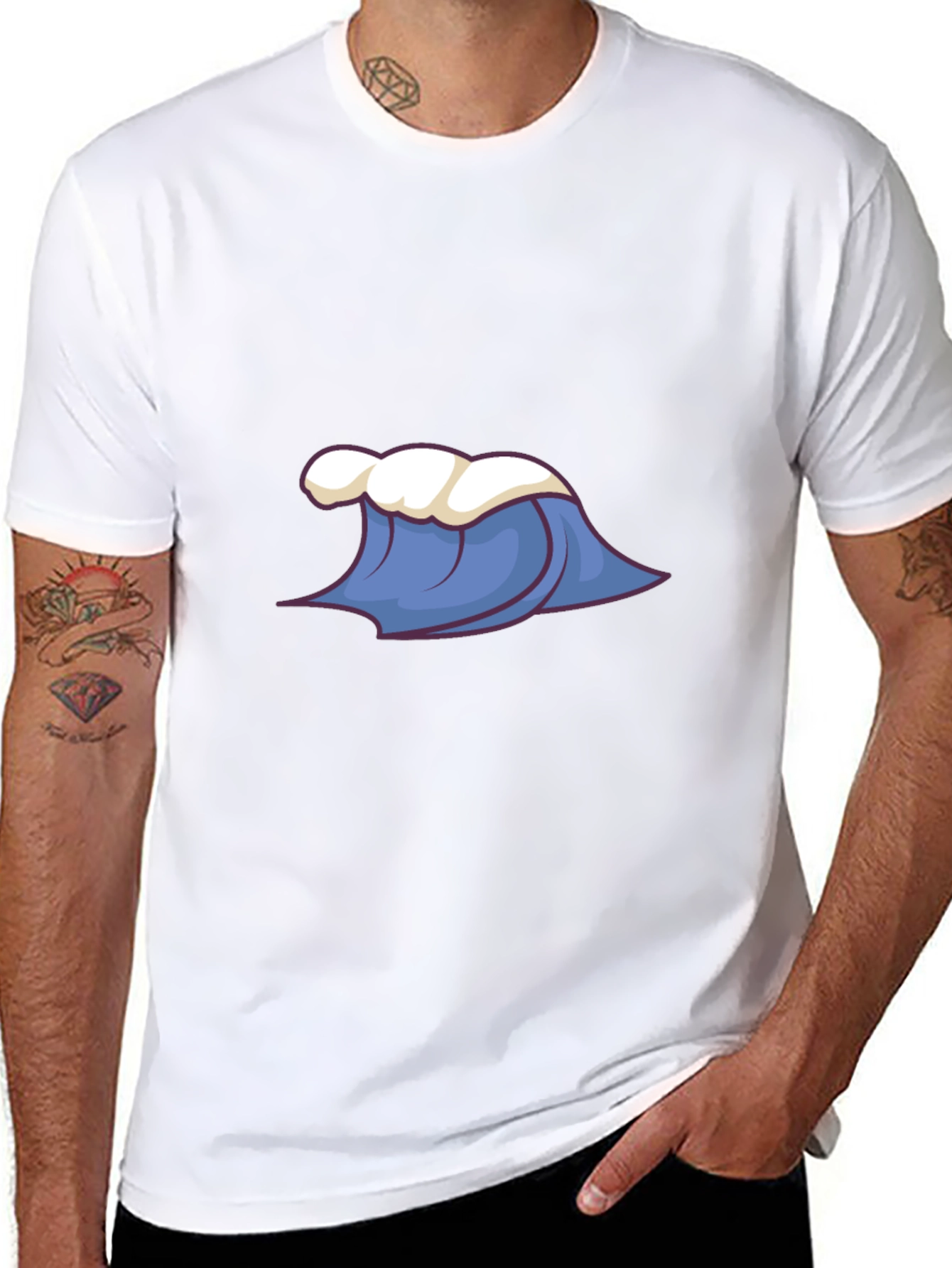 Cartoon Wave Graphic Tee - Black Cotton Blend