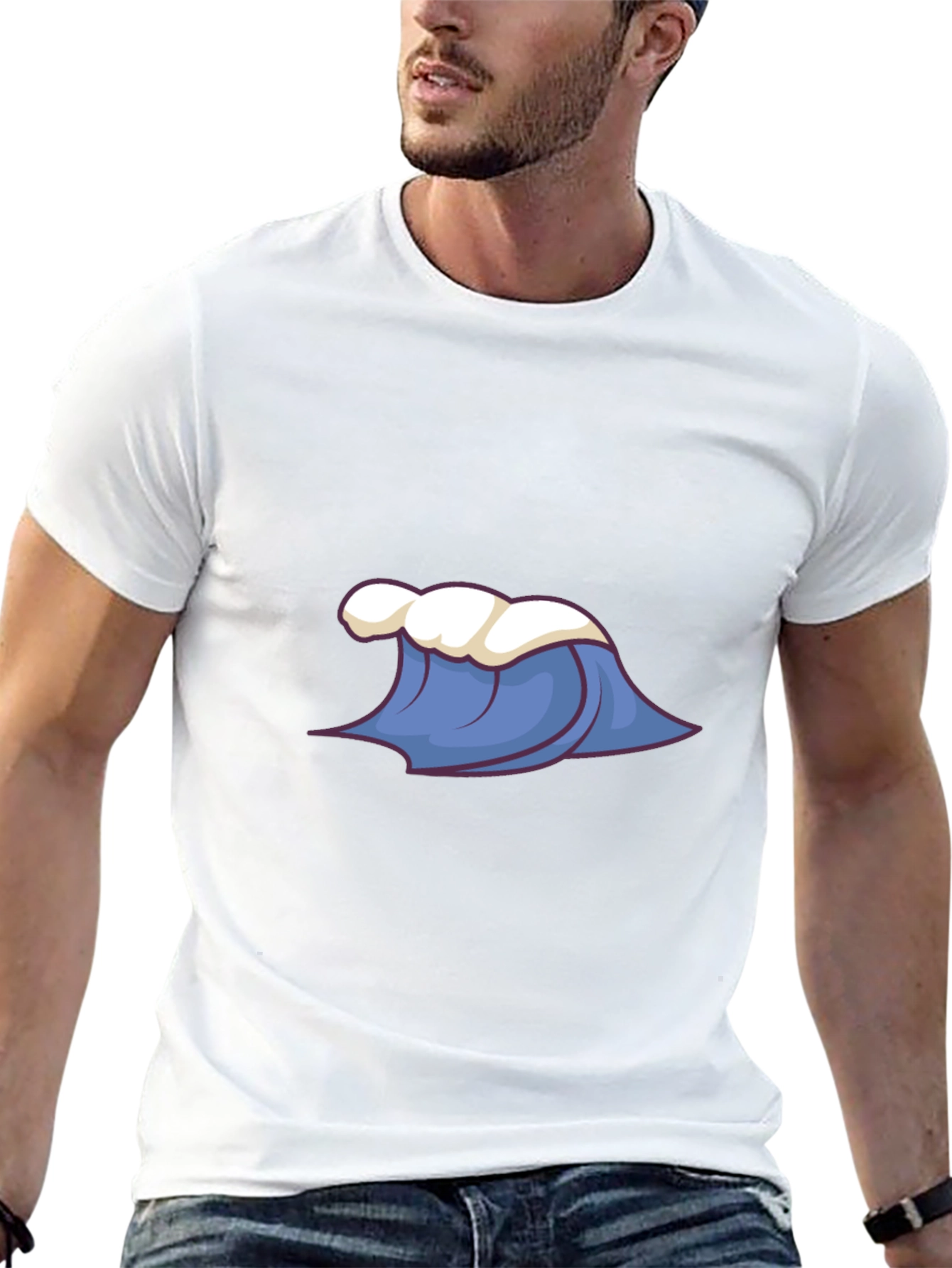 Cartoon Wave Graphic Tee - Black Cotton Blend
