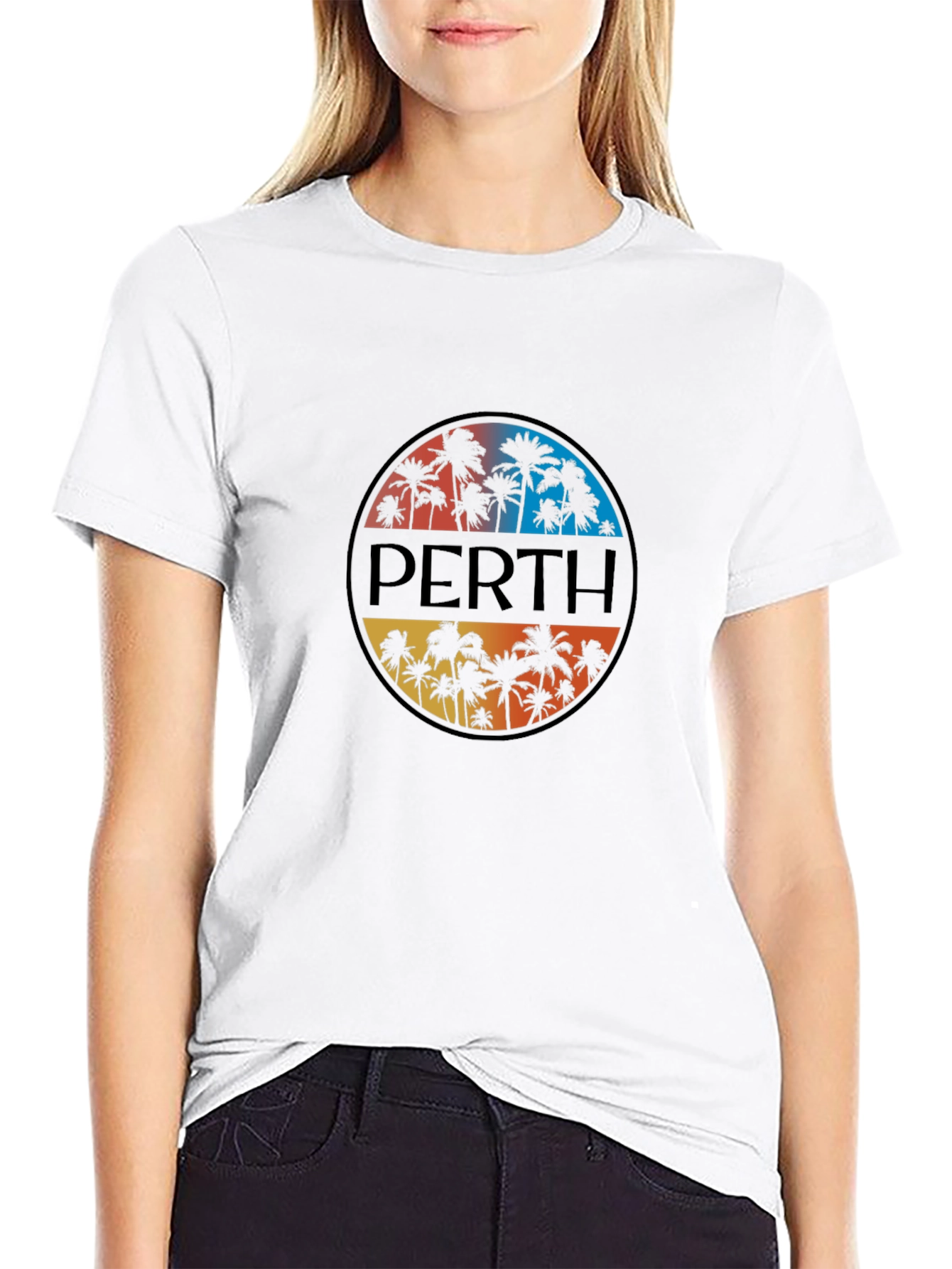 Perth Palm Tree Graphic Tee - Black Cotton T-Shirt