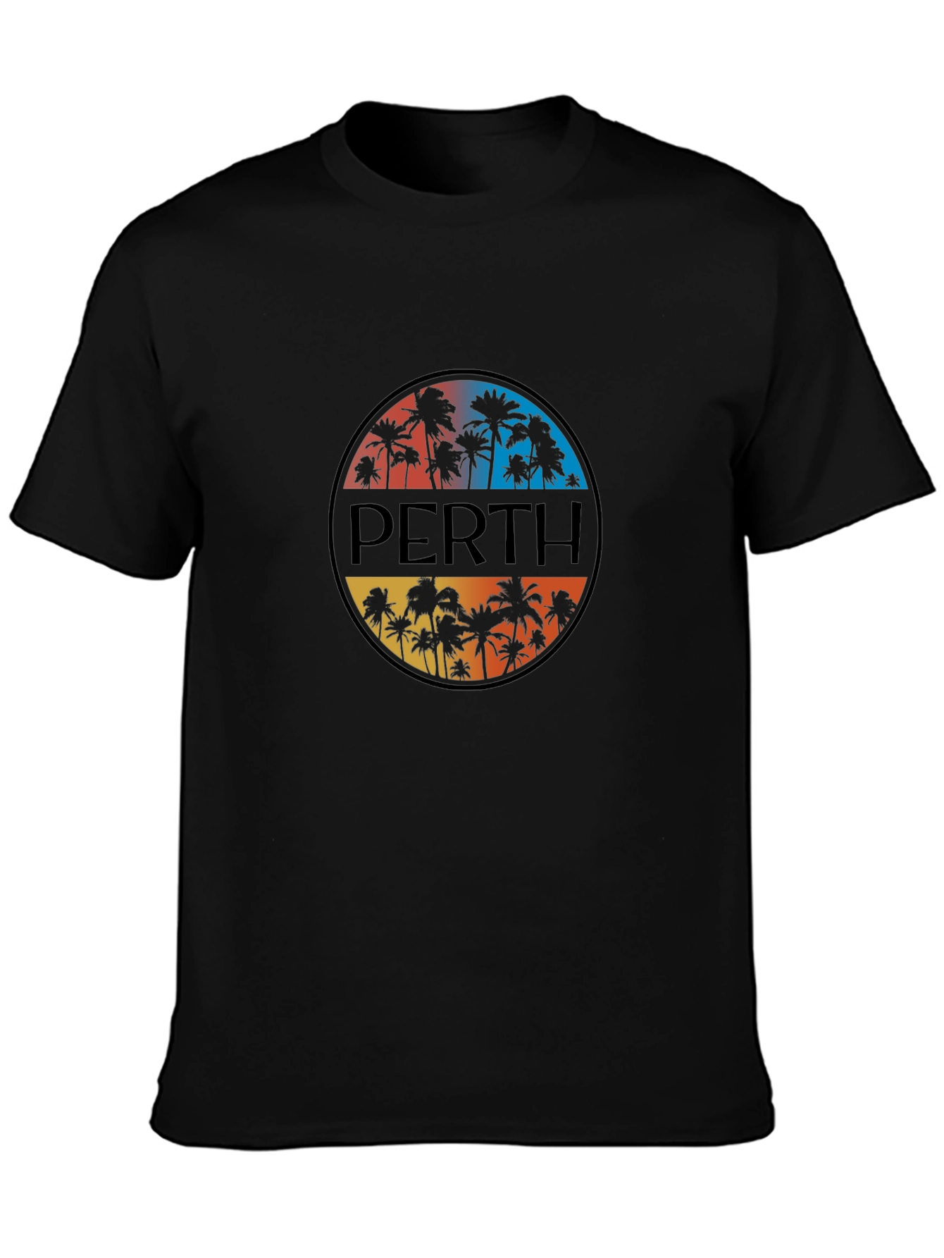 Perth Palm Tree Graphic Tee - Black Cotton T-Shirt