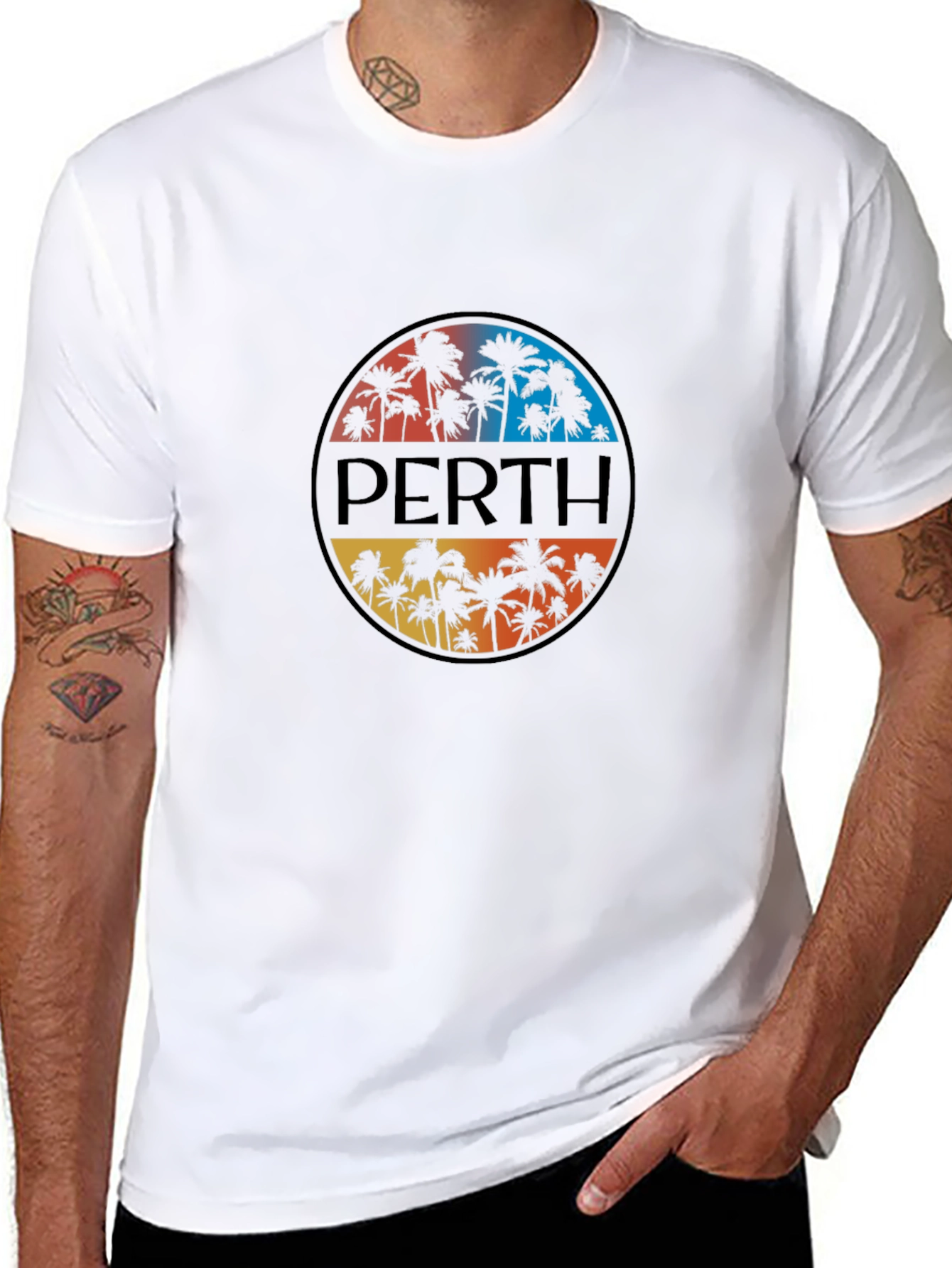 Perth Palm Tree Graphic Tee - Black Cotton T-Shirt