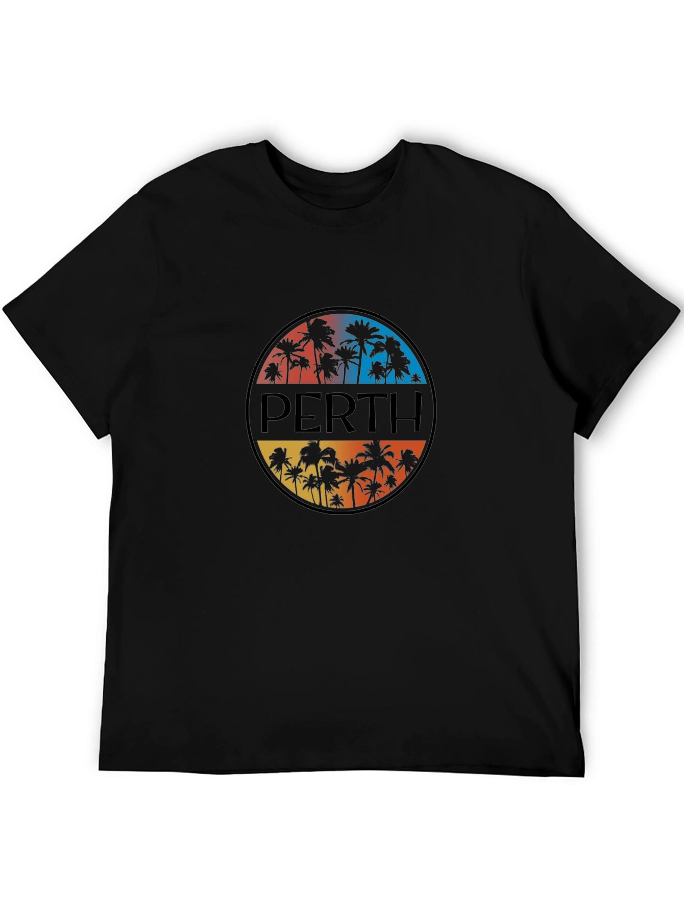 Perth Palm Tree Graphic Tee - Black Cotton T-Shirt