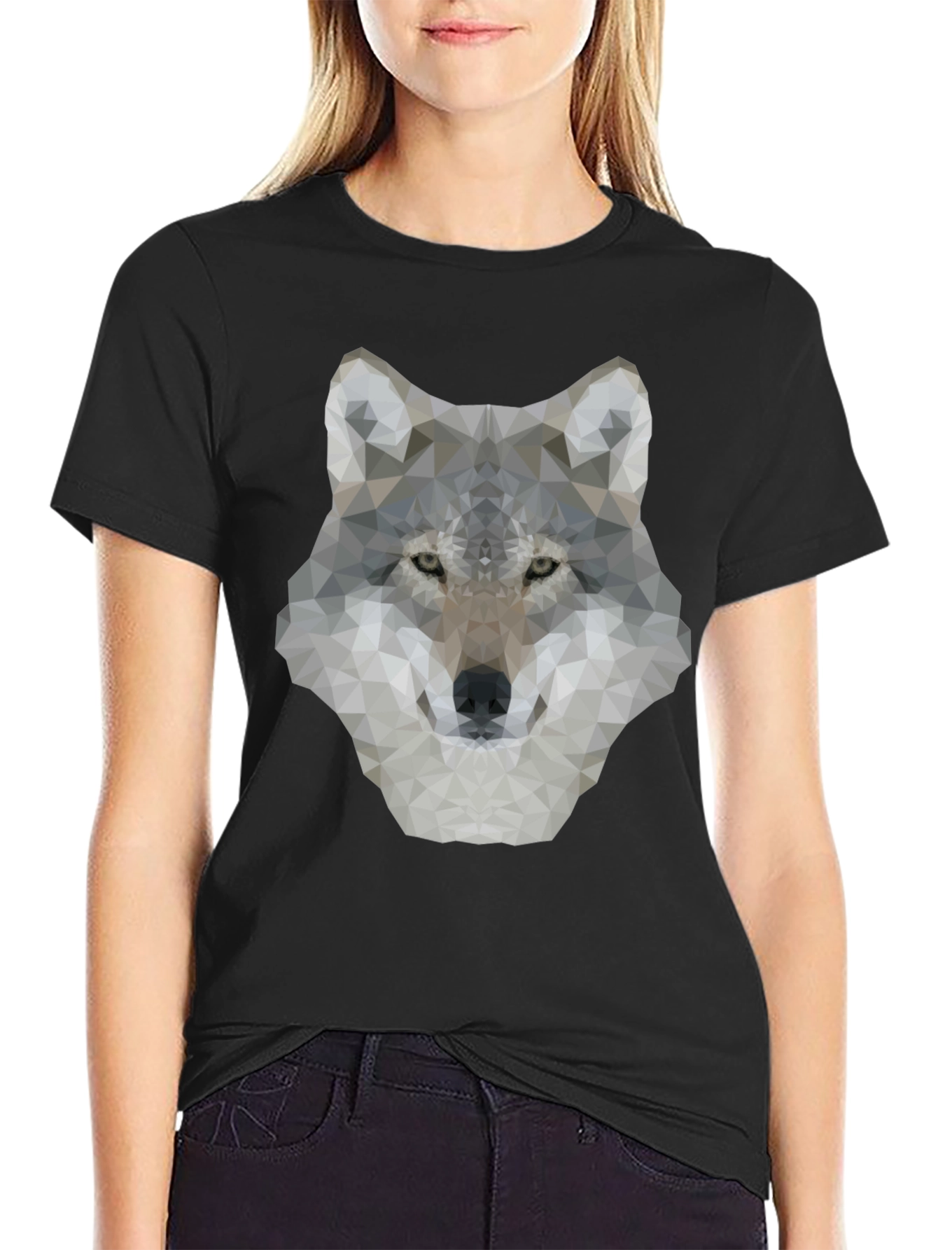 Geometric Wolf Graphic Tee - Mens Black T-Shirt