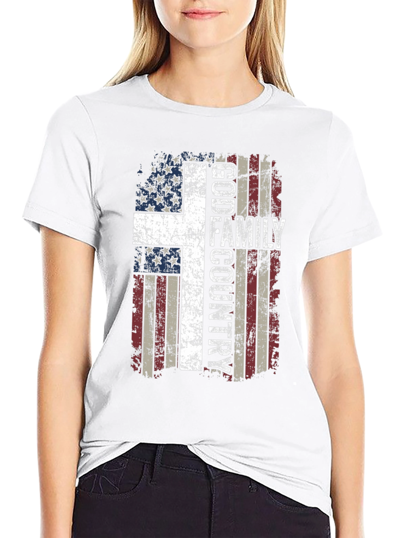 God Family Country Flag Graphic T-Shirt