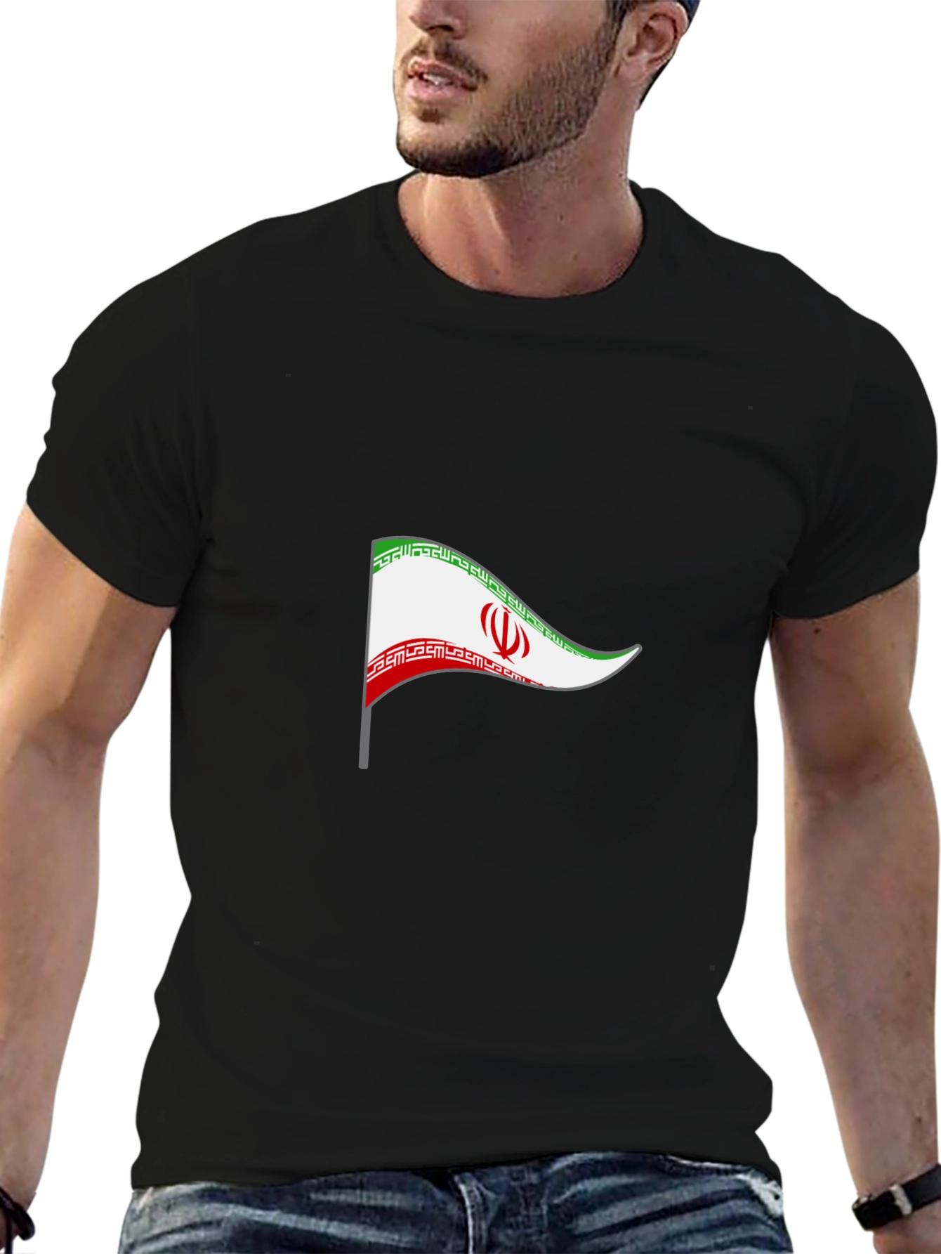 Iran Flag Graphic Tee - Black Cotton T-Shirt