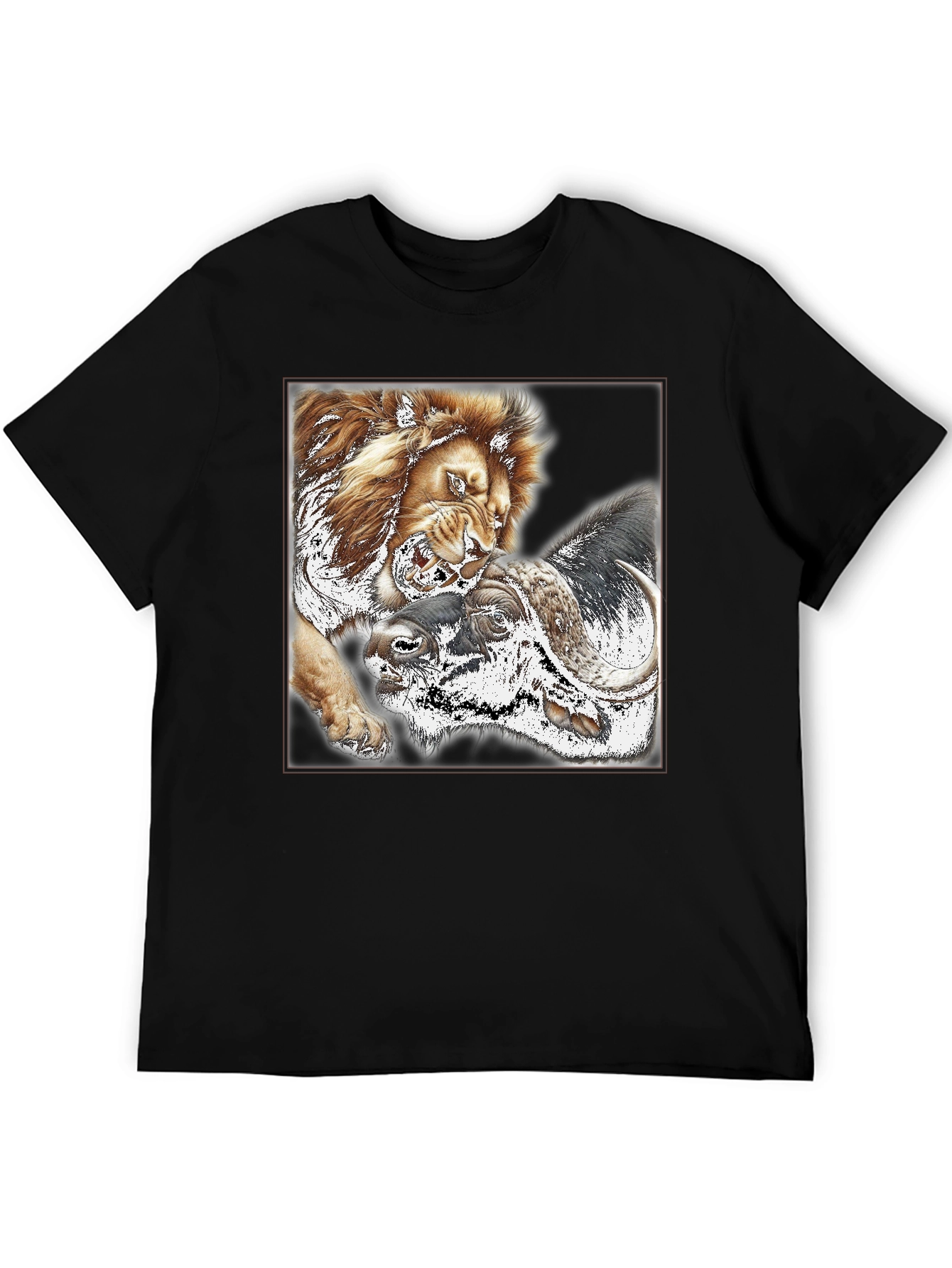 Lion vs Buffalo Graphic Tee - Black Crew Neck