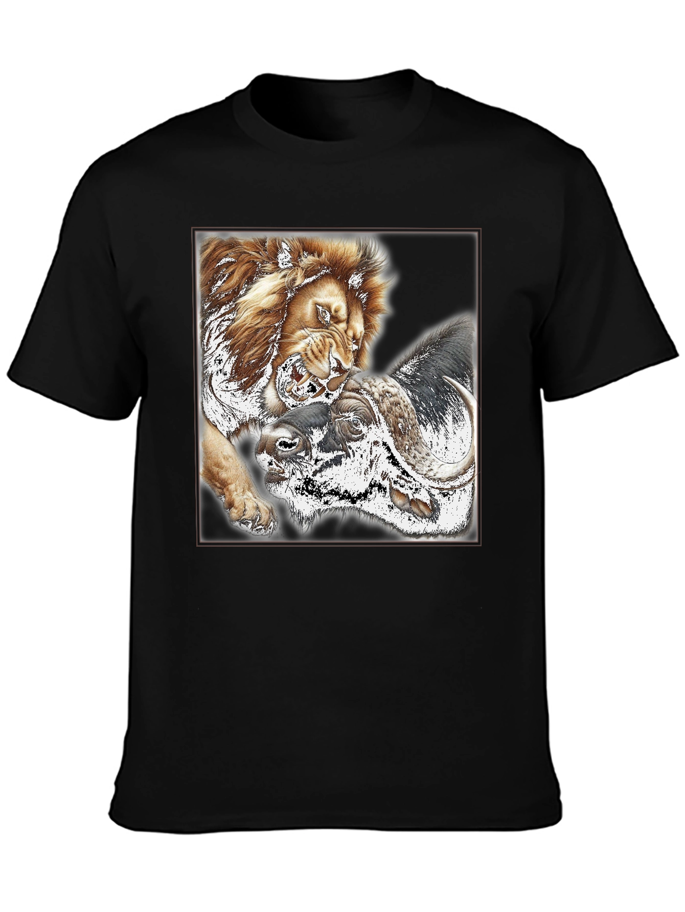Lion vs Buffalo Graphic Tee - Black Crew Neck