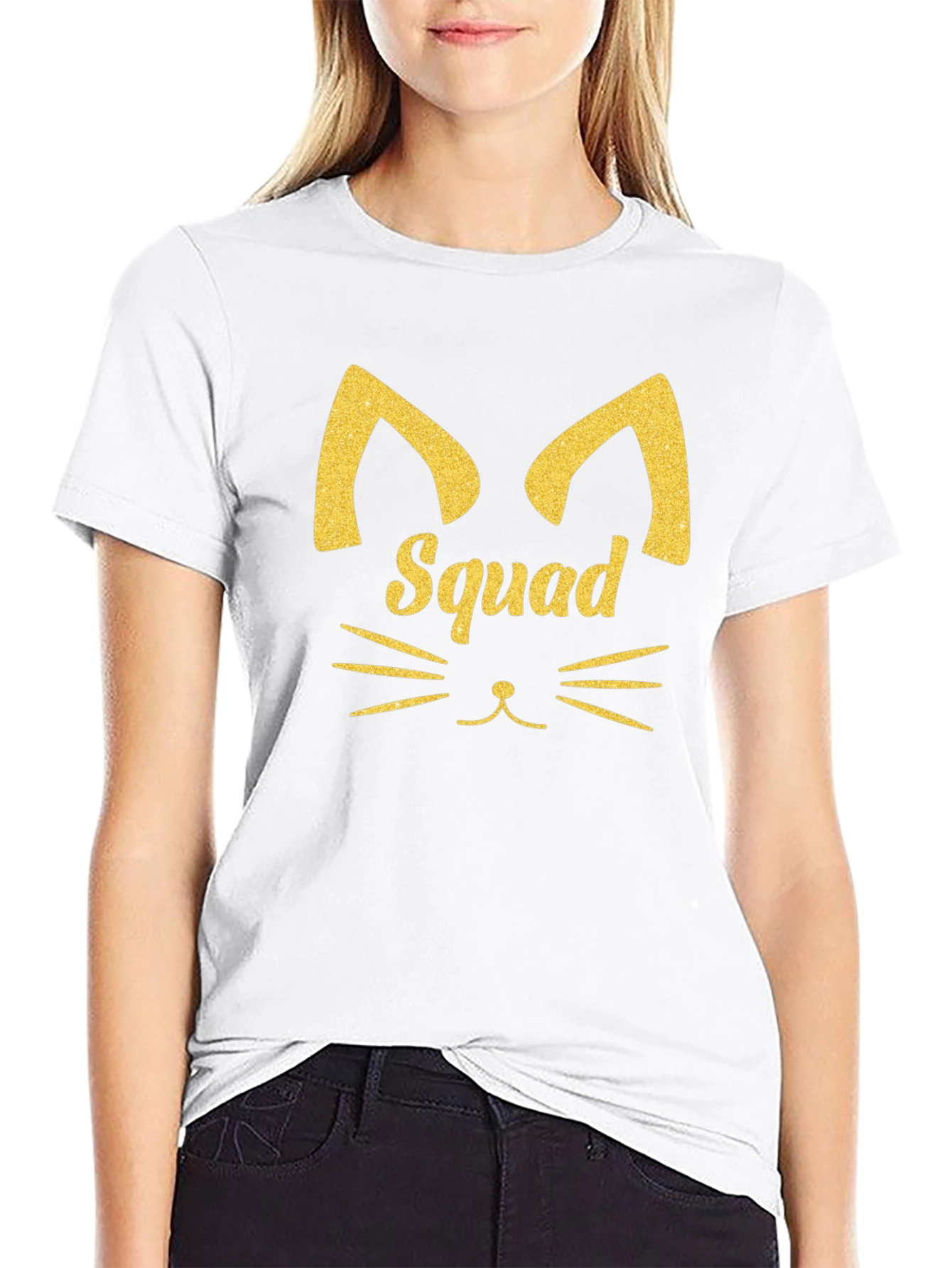 Squad Goals Cat Tee - Black Cotton Crew Neck