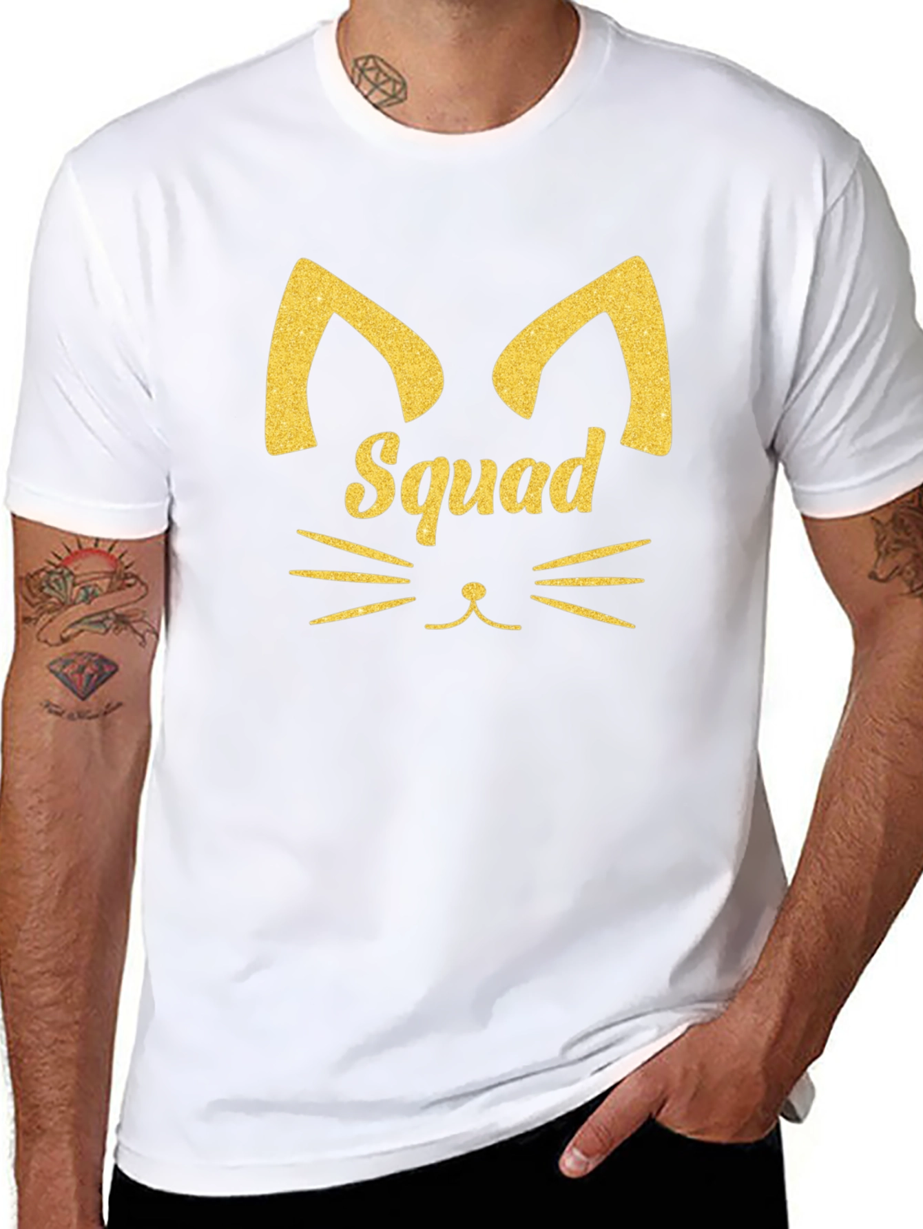 Squad Goals Cat Tee - Black Cotton Crew Neck