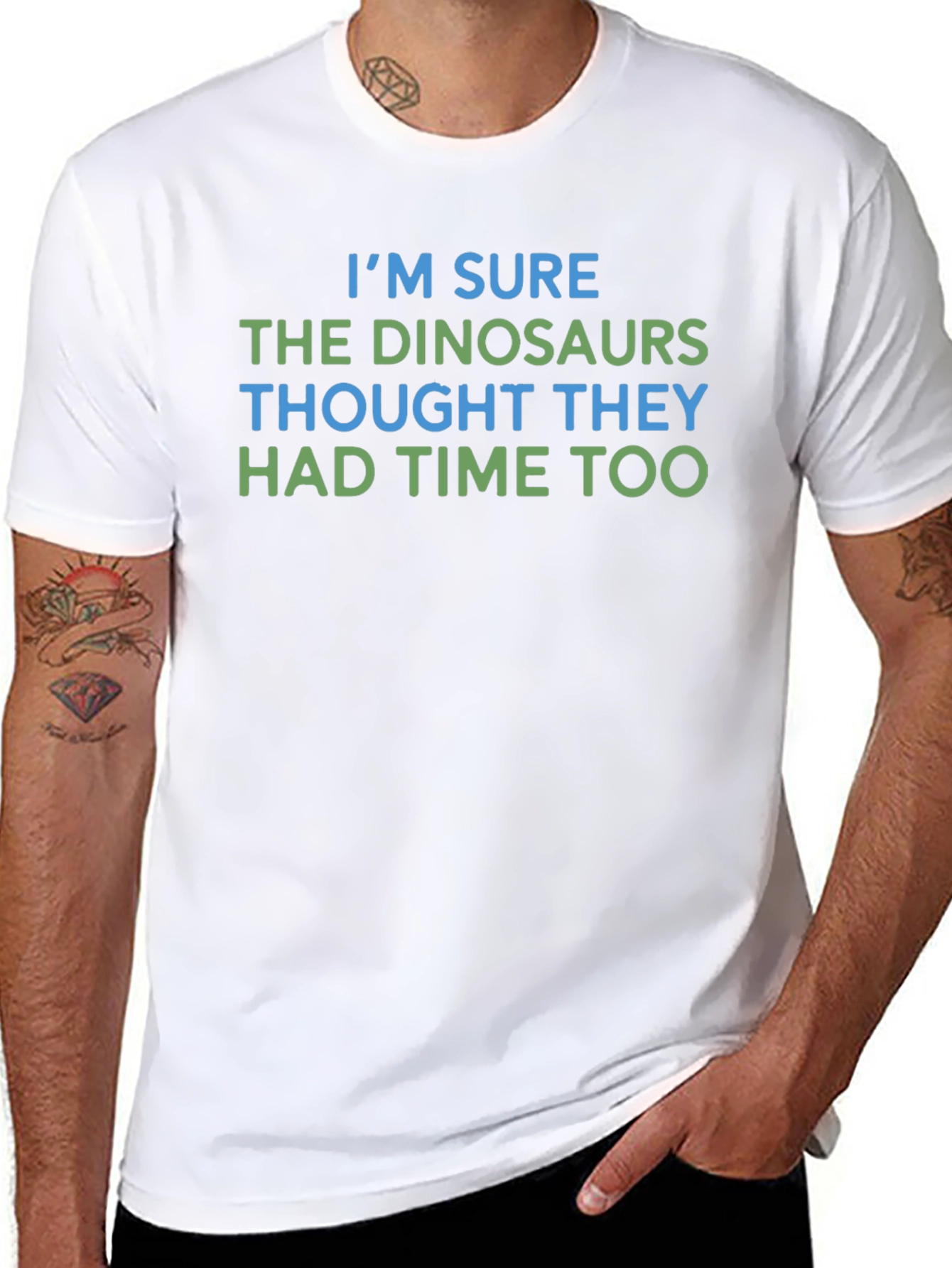 Funny Dinosaur Graphic T-Shirt Time Joke Tee