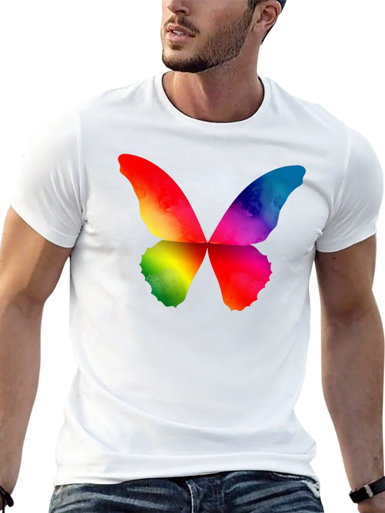Rainbow Butterfly Graphic Black T-Shirt