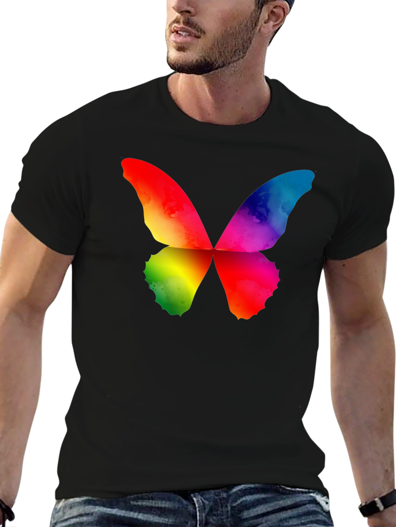 Rainbow Butterfly Graphic Black T-Shirt