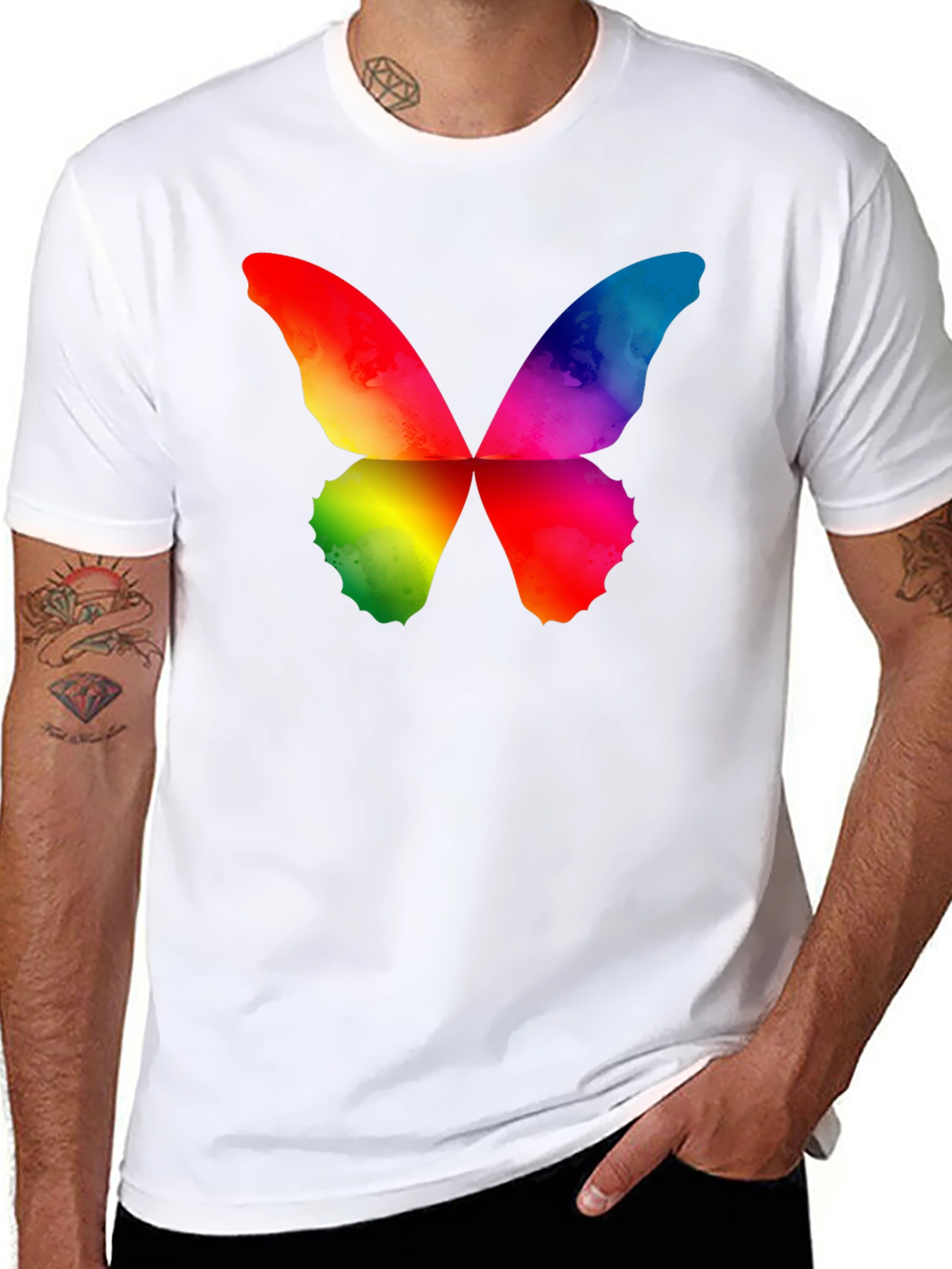 Rainbow Butterfly Graphic Black T-Shirt