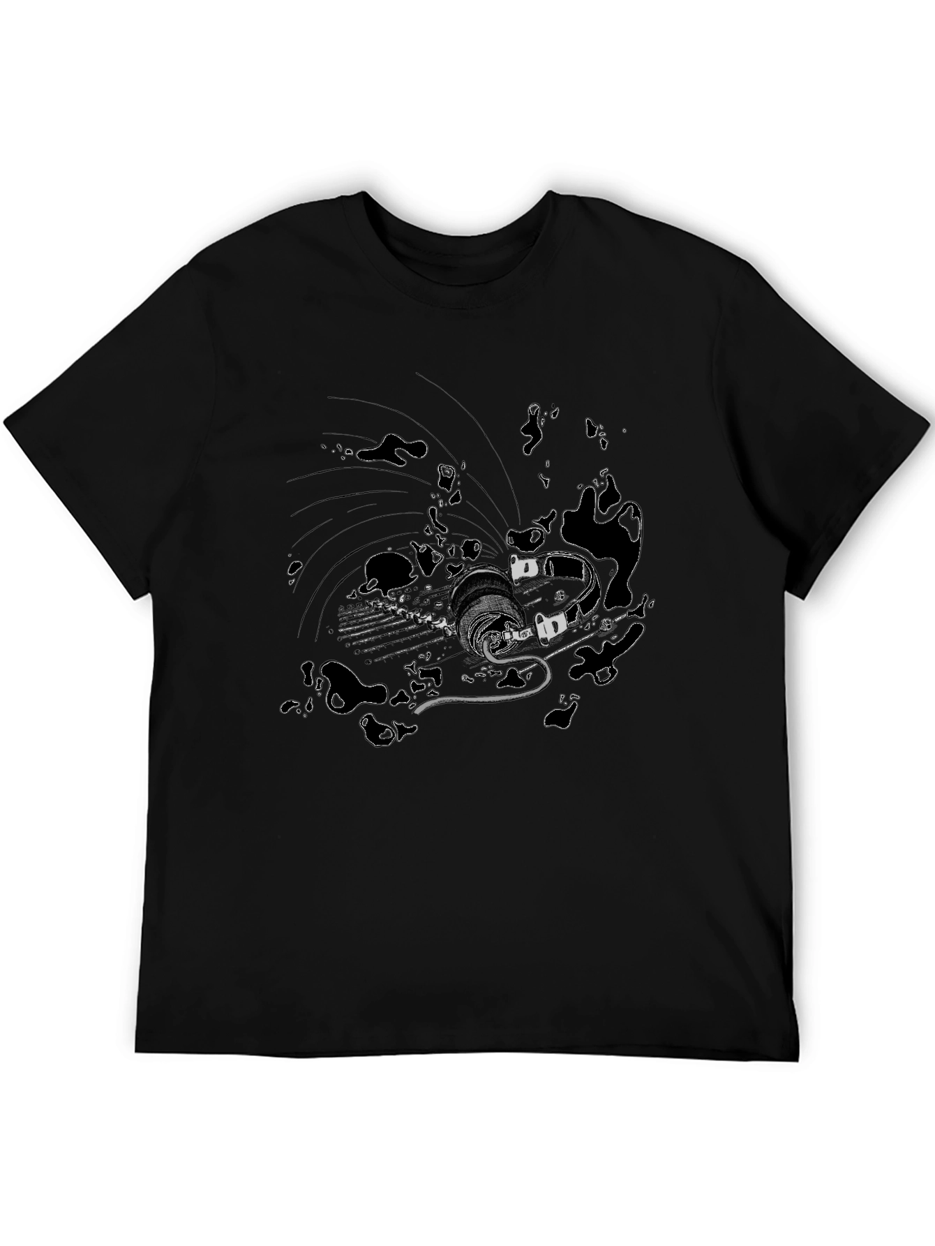 Black T-Shirt with Abstract Sci-Fi Print