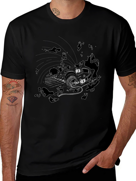 Black T-Shirt with Abstract Sci-Fi Print