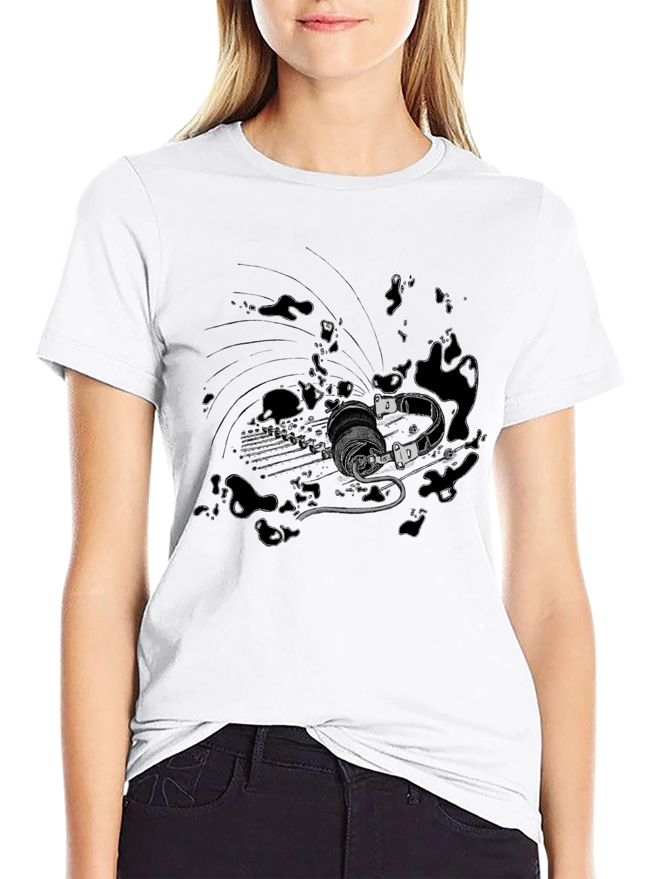 Black T-Shirt with Abstract Sci-Fi Print