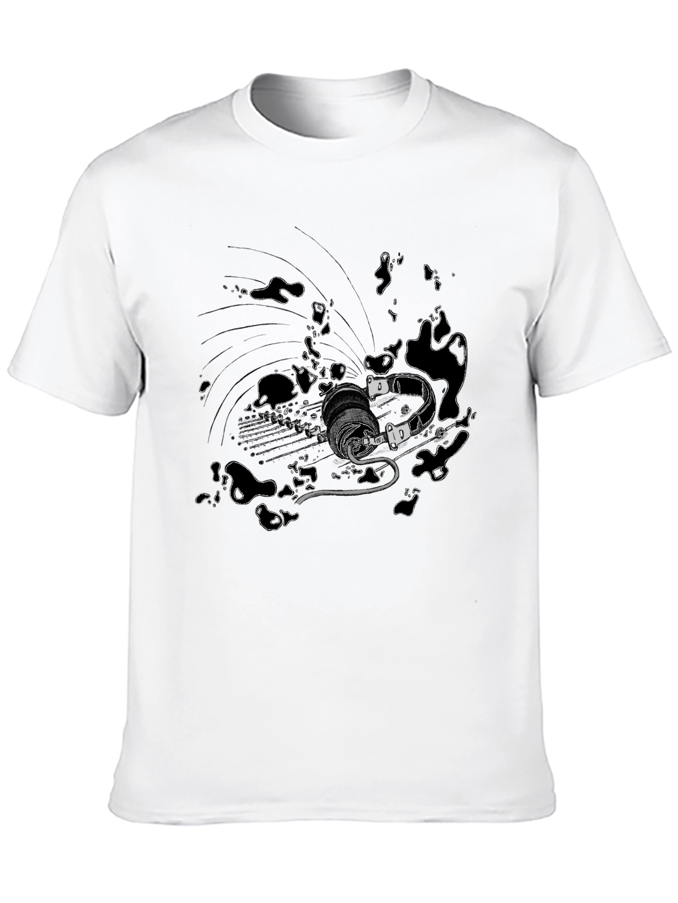 Black T-Shirt with Abstract Sci-Fi Print