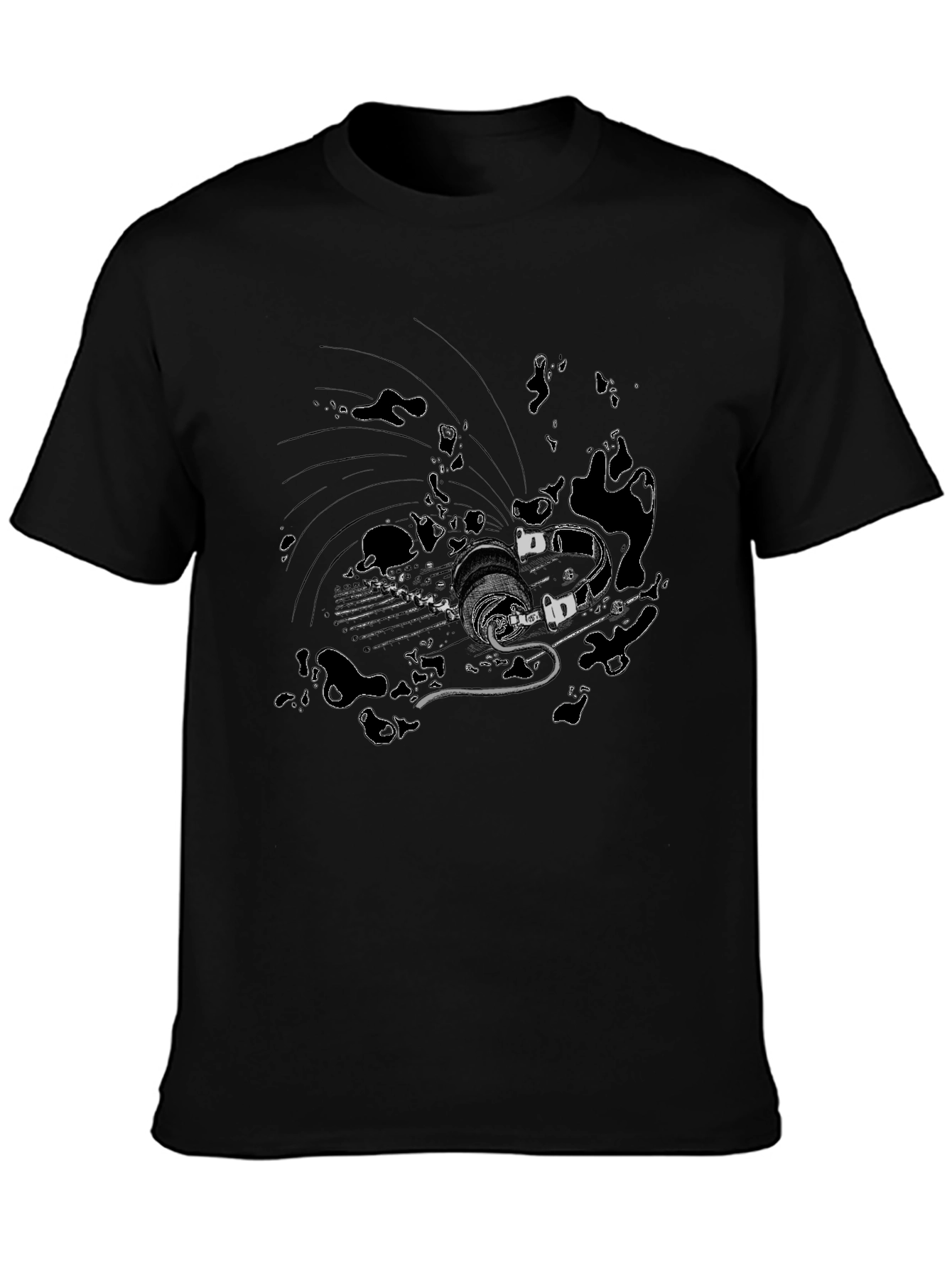 Black T-Shirt with Abstract Sci-Fi Print