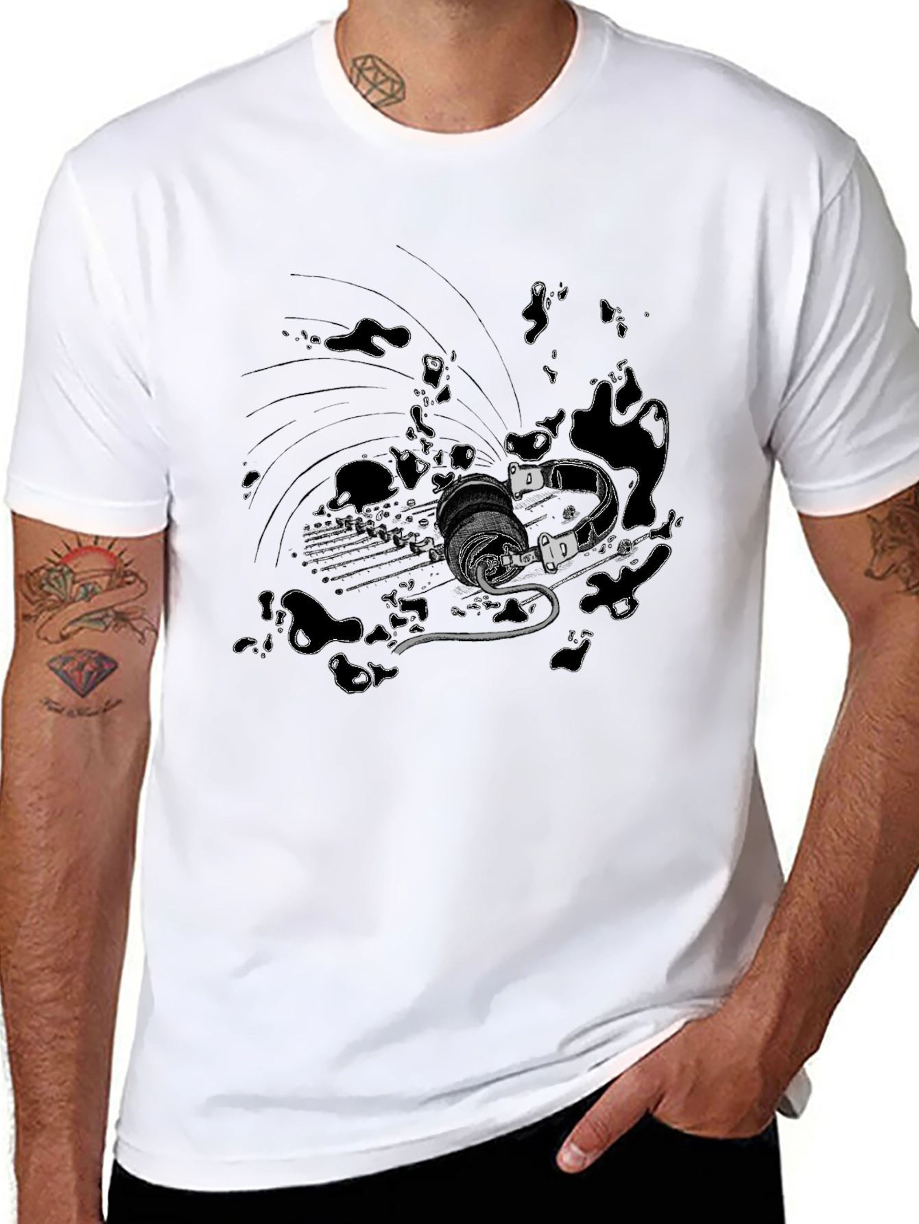 Black T-Shirt with Abstract Sci-Fi Print