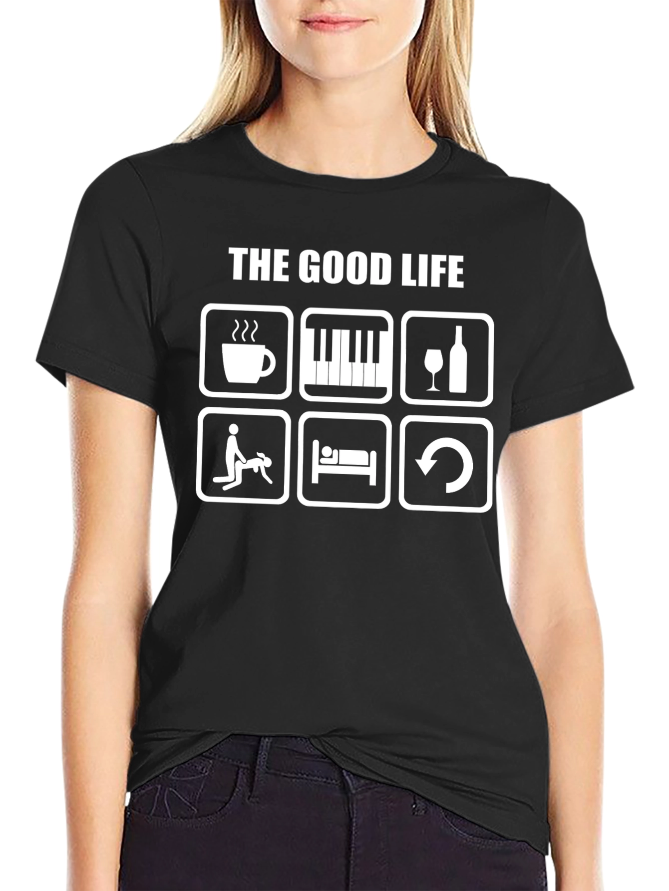 The Good Life T-Shirt - Coffee Music Wine Fun