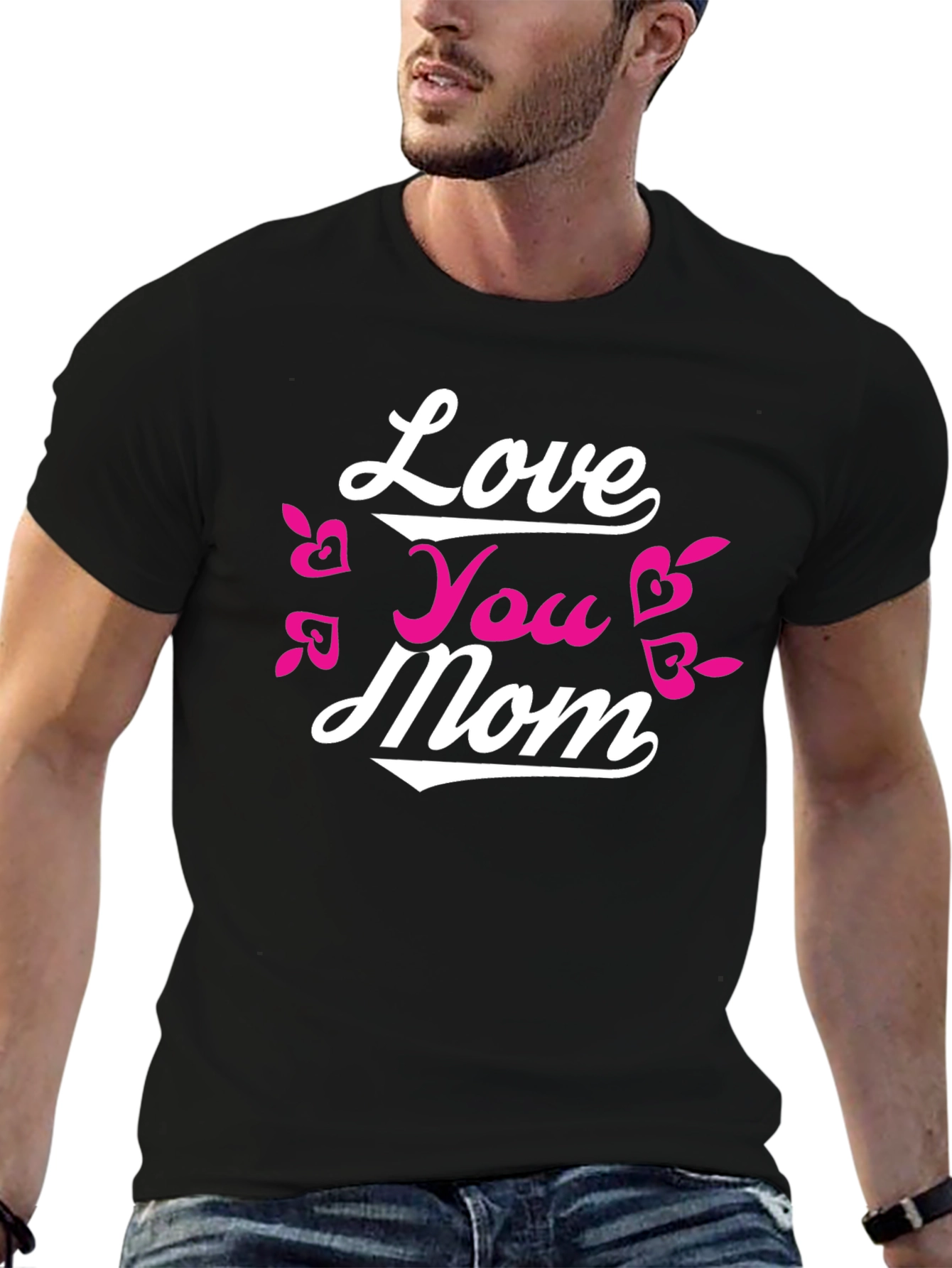 Love You Mom Black Graphic T-Shirt