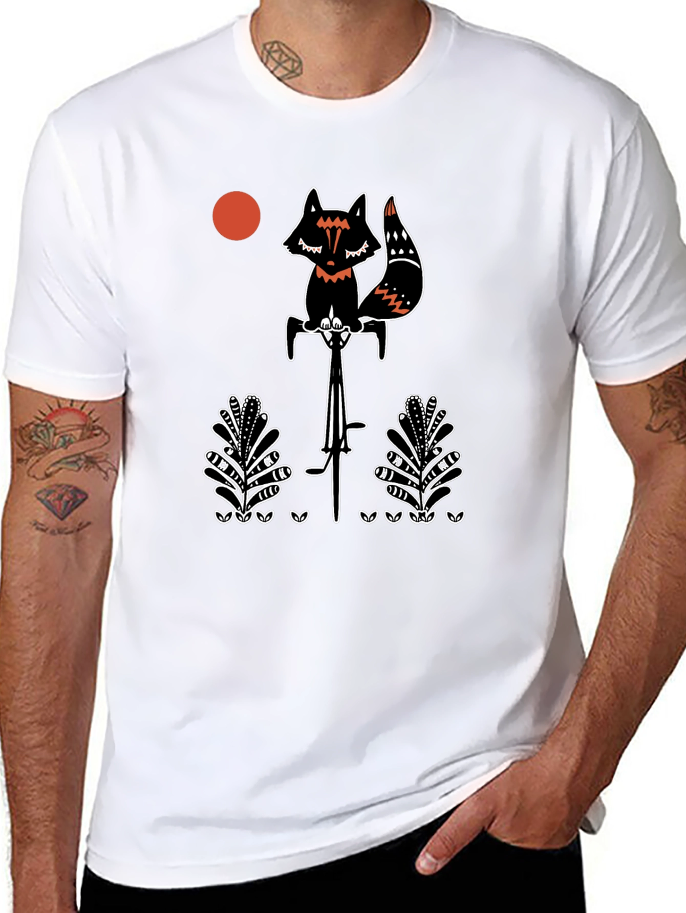 Fox on Bicycle Graphic Tee - Mens Black T-Shirt
