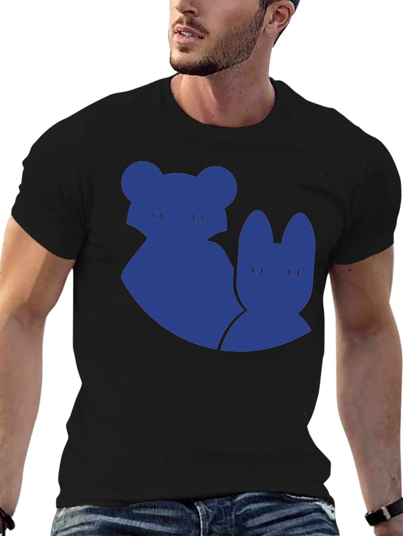 Unique Blue Animal Graphic Black T-Shirt