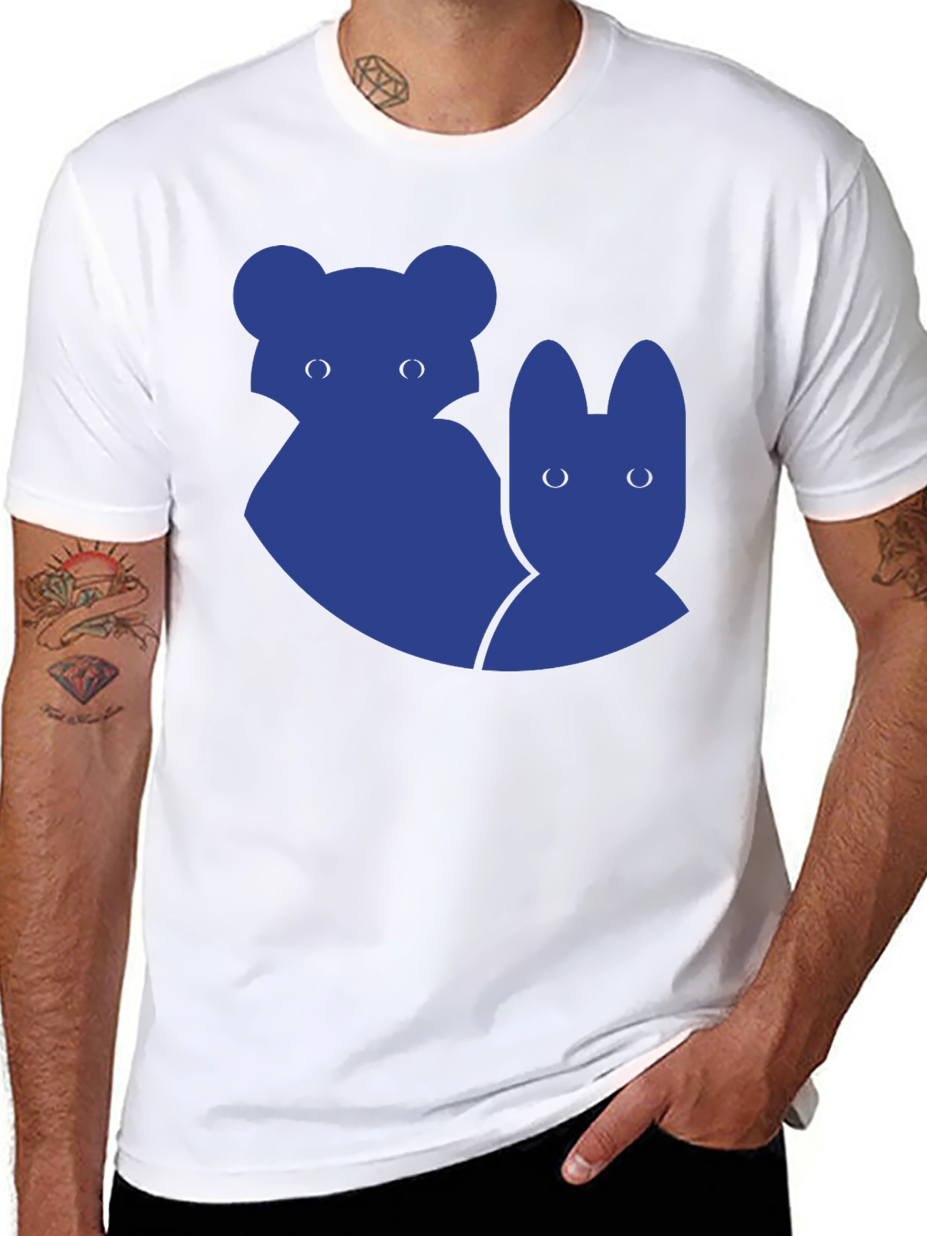 Unique Blue Animal Graphic Black T-Shirt