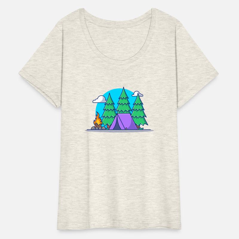 Camping Tents With Campfire In Forest