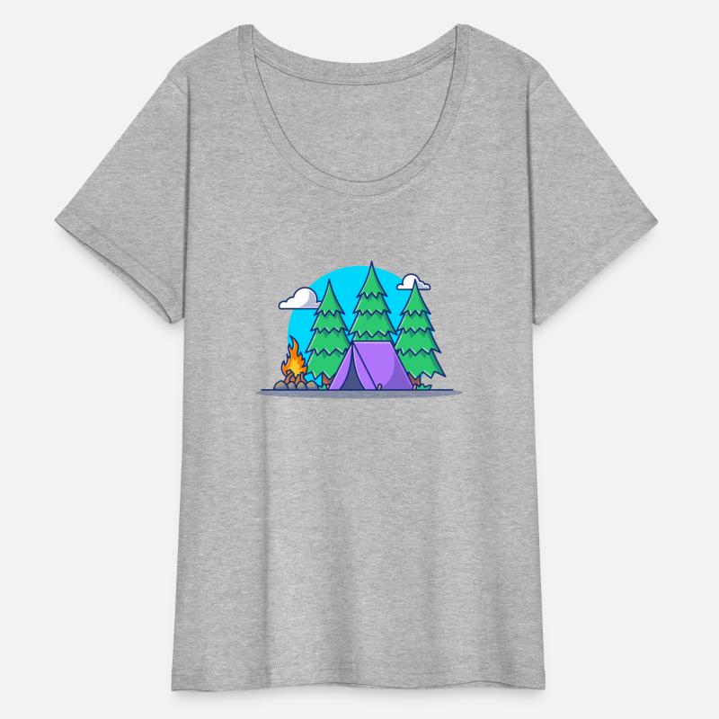 Camping Tents With Campfire In Forest